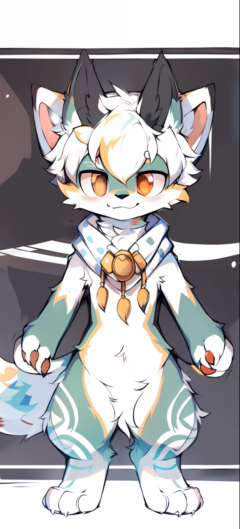 Author: Zackary911, (coffee soda: 1.1), Hioshiru, Zackary911, fox, human, female boy, obese, solo, tight black hoodie, fur, looking up into perspective, from small perspective, (he is looking down at small), bent thighs, huge thighs, beep, bend, squat, low angle, claws, scary