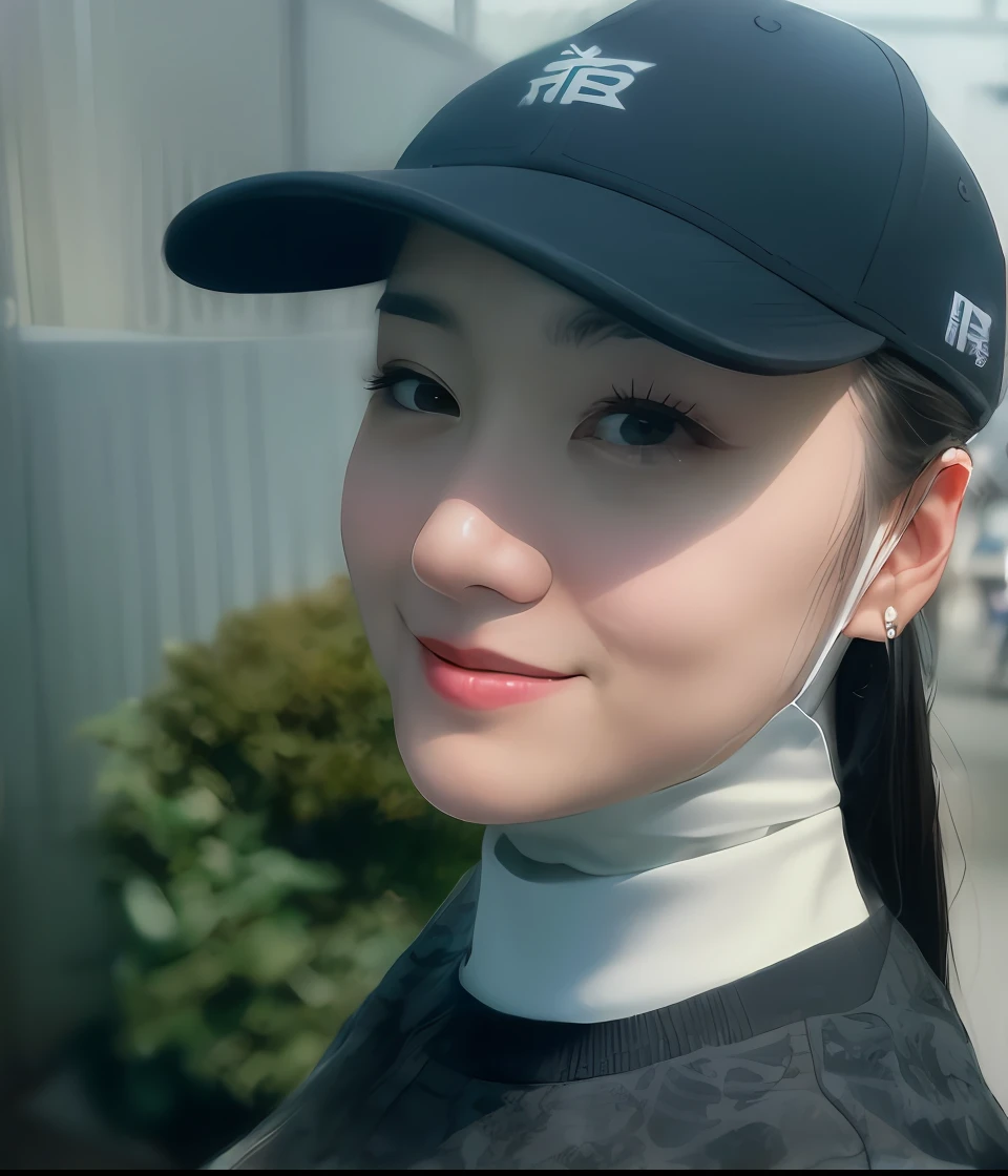 arafed woman wearing a face mask and a baseball cap, xintong chen, 8k selfie photograph, ruan jia beautiful!, xue han, slightly round chin, fan bingbing, inspired by Yao Tingmei, 2 8 years old, 2 7 years old, dang my linh, 2 9 years old, wenfei ye, without makeup