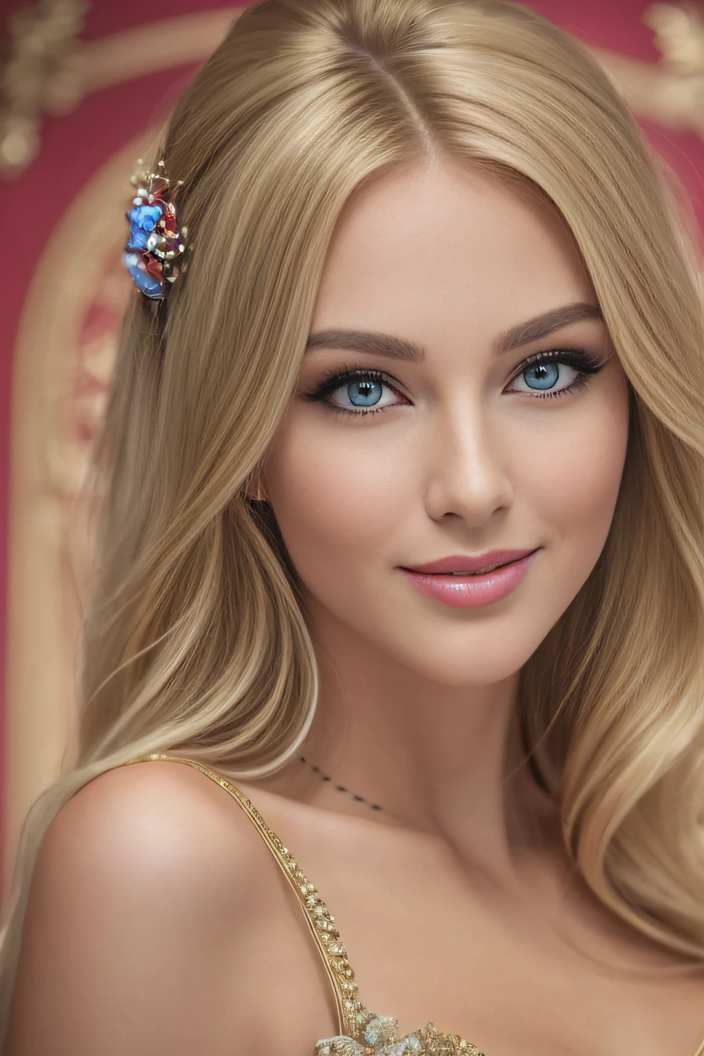 Woman in gala costume, real lifestyle, ((top quality, masterpiece: 1.3)), (Russian beauty)), 1 woman, 25 years, large: 1.3, slim body type: 1.1, semi-long blonde hair, super detailed face, detailed lips, detailed eyes, double eyelids, smile, right look, jump, brown eyes, super wide shot
