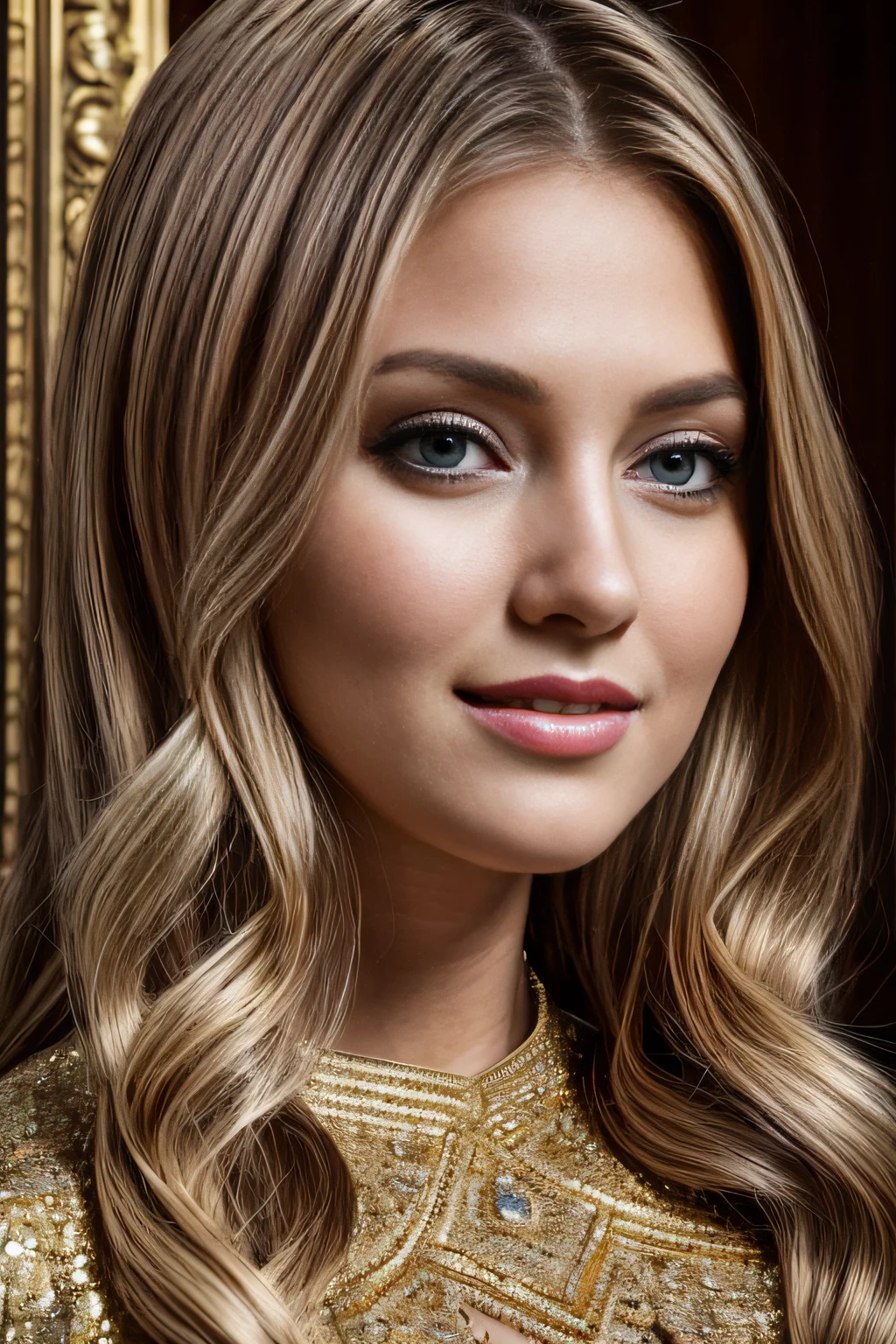 Woman in gala costume, real lifestyle, ((top quality, masterpiece: 1.3)), (Russian beauty)), 1 woman, 25 years, large: 1.3, slim body type: 1.1, semi-long blonde hair, super detailed face, detailed lips, detailed eyes, double eyelids, smile, right look, jump, brown eyes, super wide shot