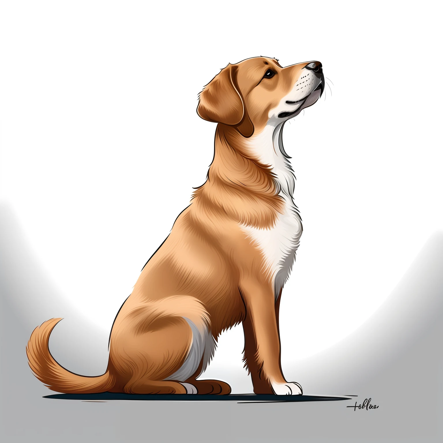 Cartoon style illustration a dog sitting on a white surface looking up, clipart illustration, cute dog illustration, highres, vector illustration, digital illustration -, adorable digital painting, digital illustration, digitally painted, digitally colored, illustration! in cartoon style, rotoscoped