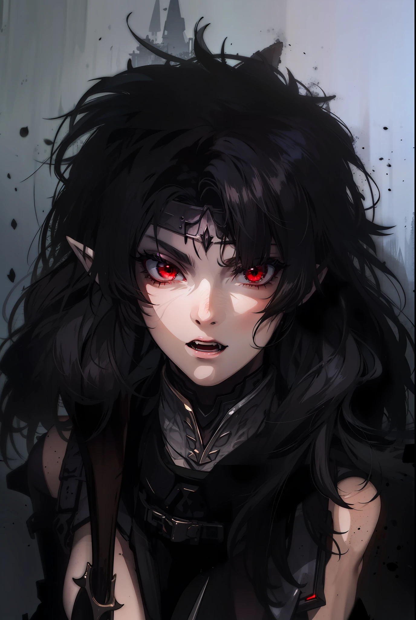 Girl,Pointy Ears,Red Eyes,Dressed in Armor,Vampire,4k, Full Body