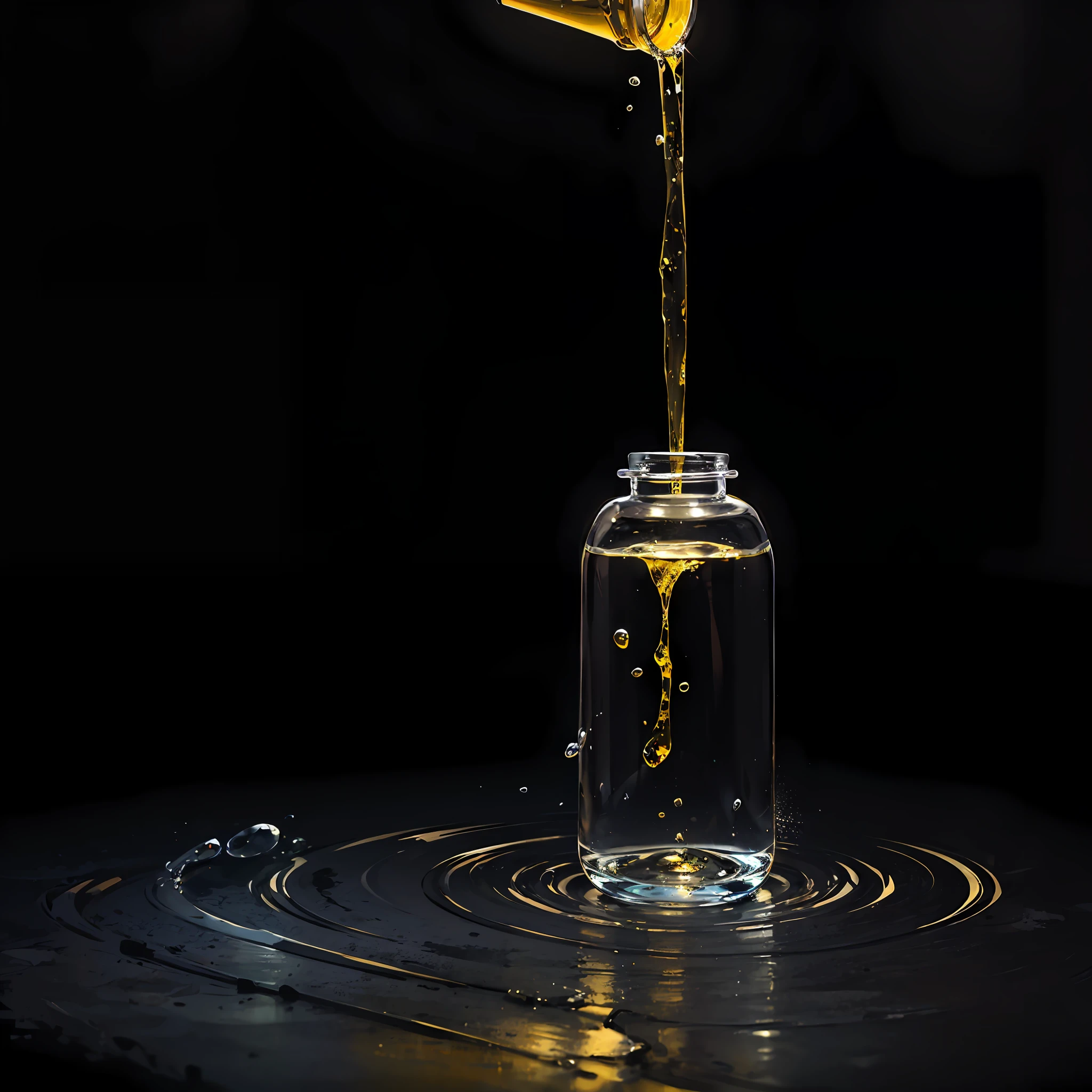 Create a document cover, with predominant yellow and black colors, chemical reaction with yellow water being transformed into clean water