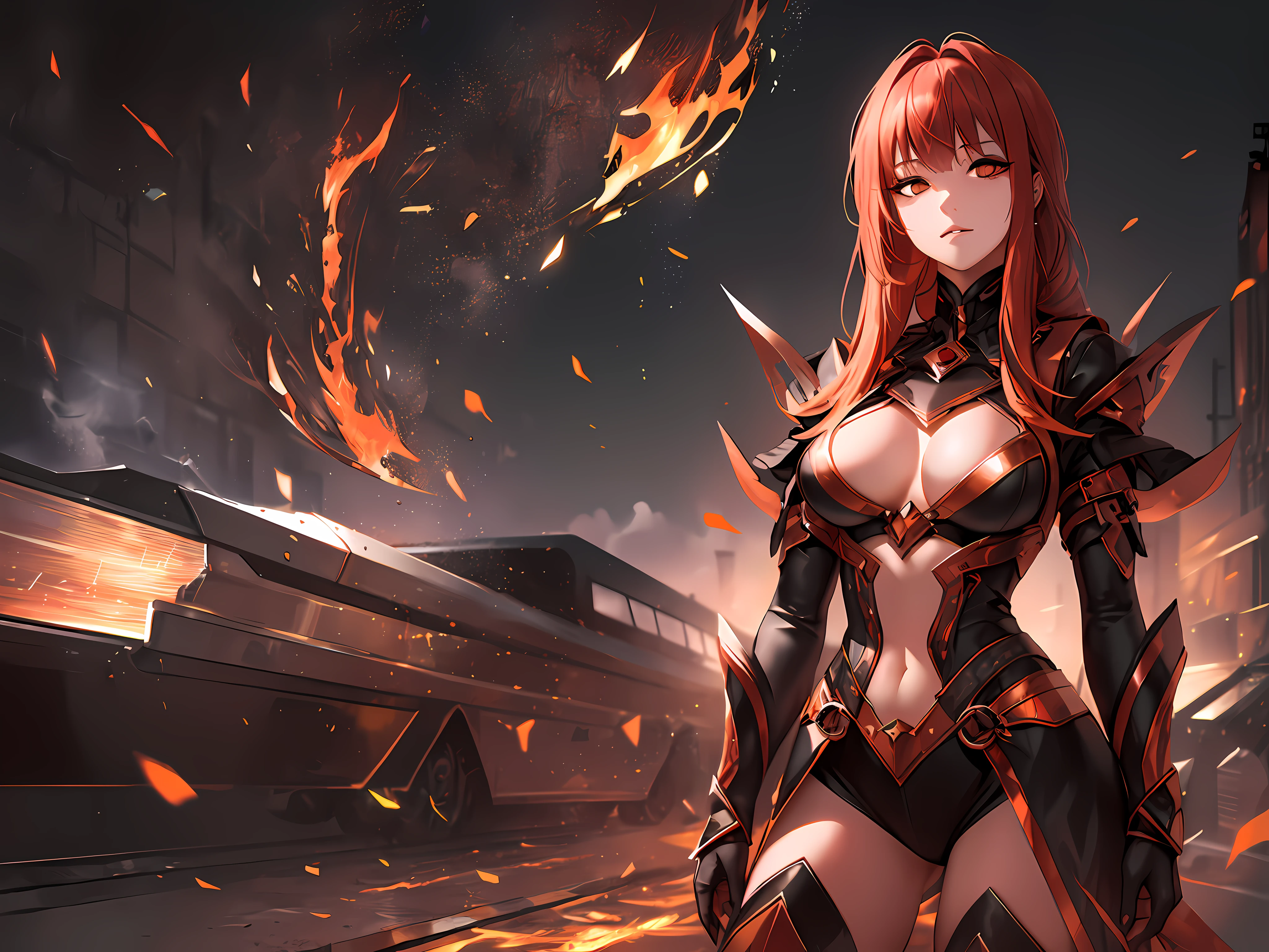 Create what is declared the perfect woman but with technological traits, with reddish tones resembling fire