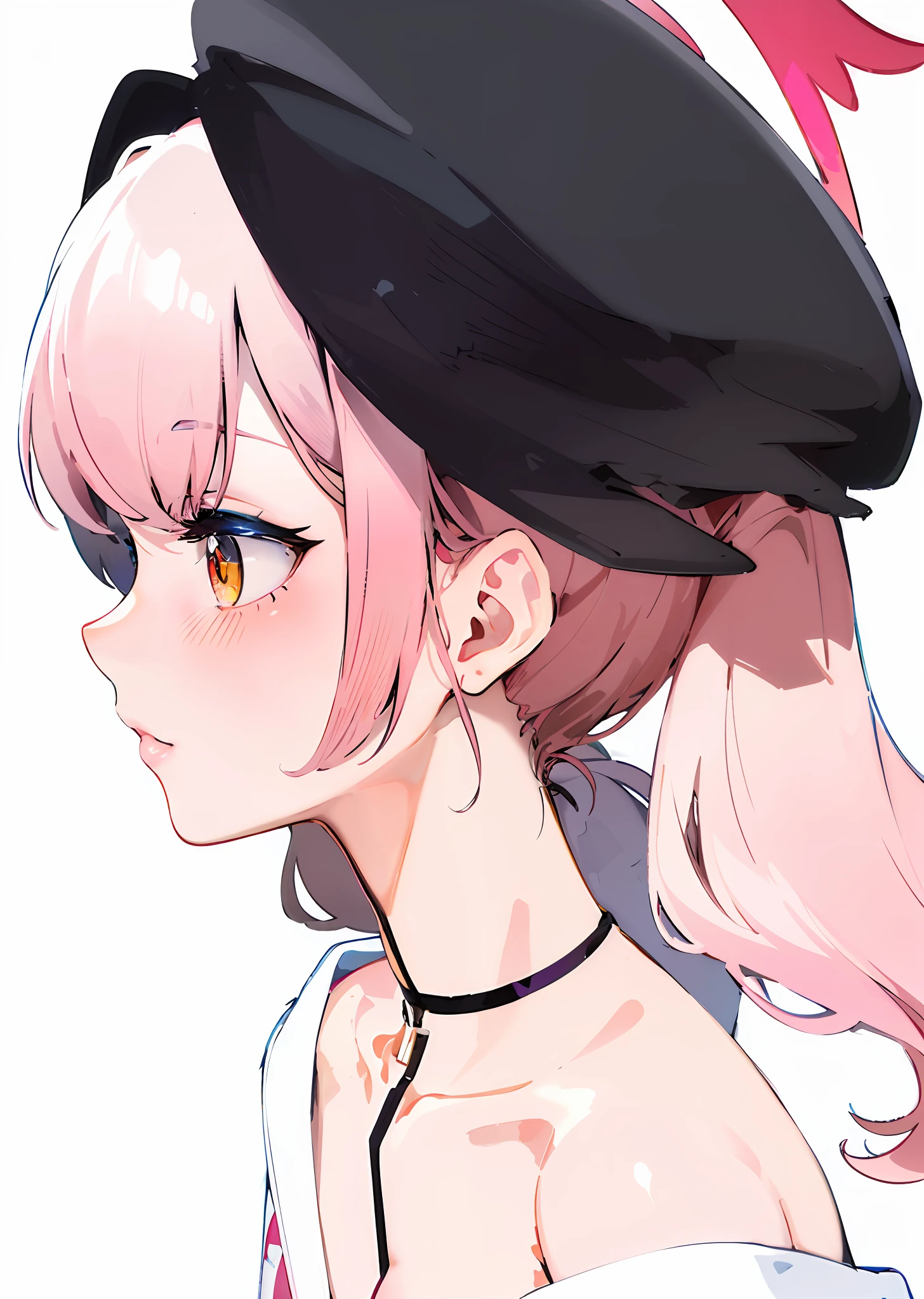 anime girl with pink hair and black hat looking to the side, profile of anime girl, anime girl portrait profile, 2 d anime style, haruno sakura, portrait of an anime girl, detailed portrait of anime girl, anime style portrait, portrait anime girl, made with anime painter studio, digital anime illustration, (anime girl), anime girl portrait, lolish