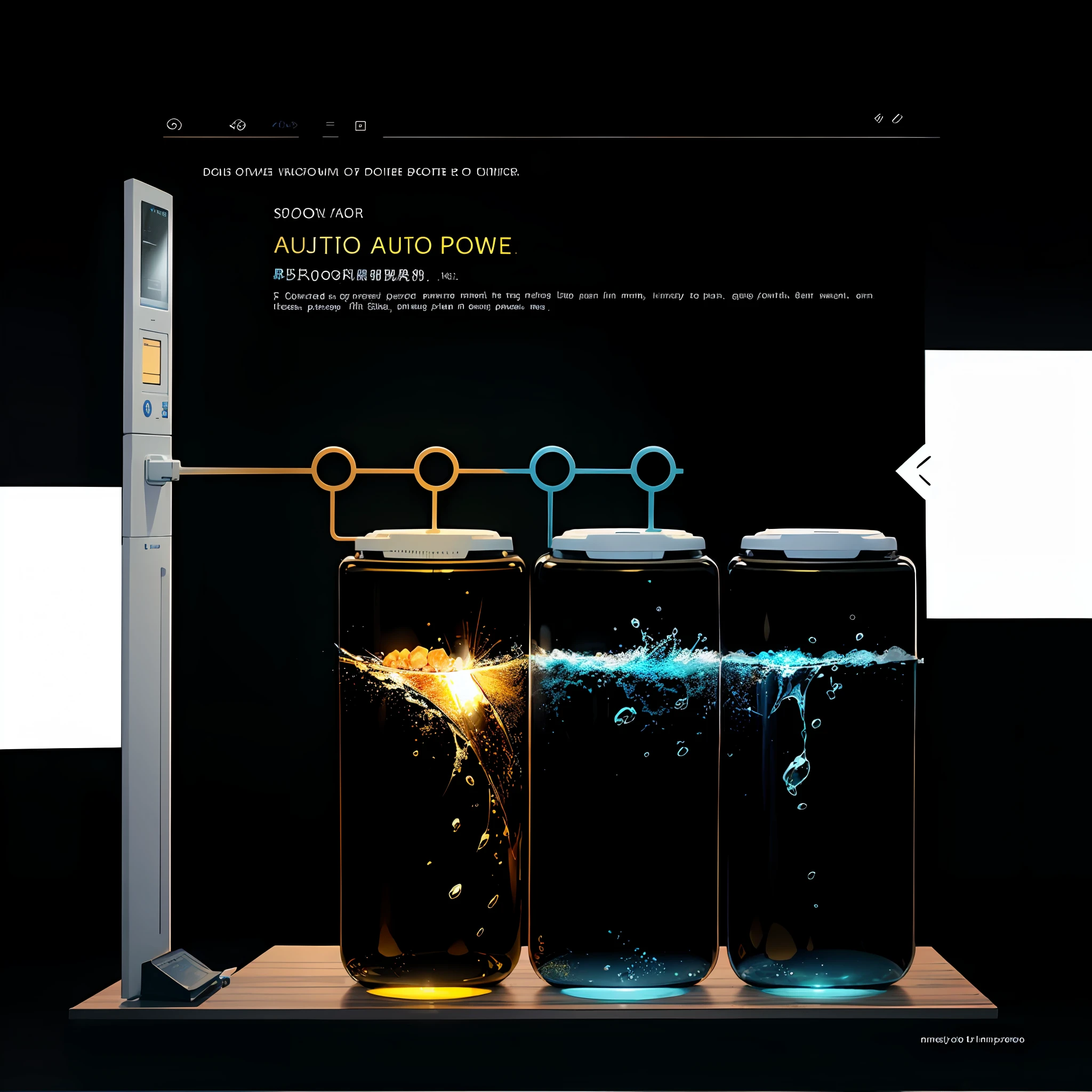 Create a template for power point with yellow and dark colors and teansparente, with the theme of water treatment --auto