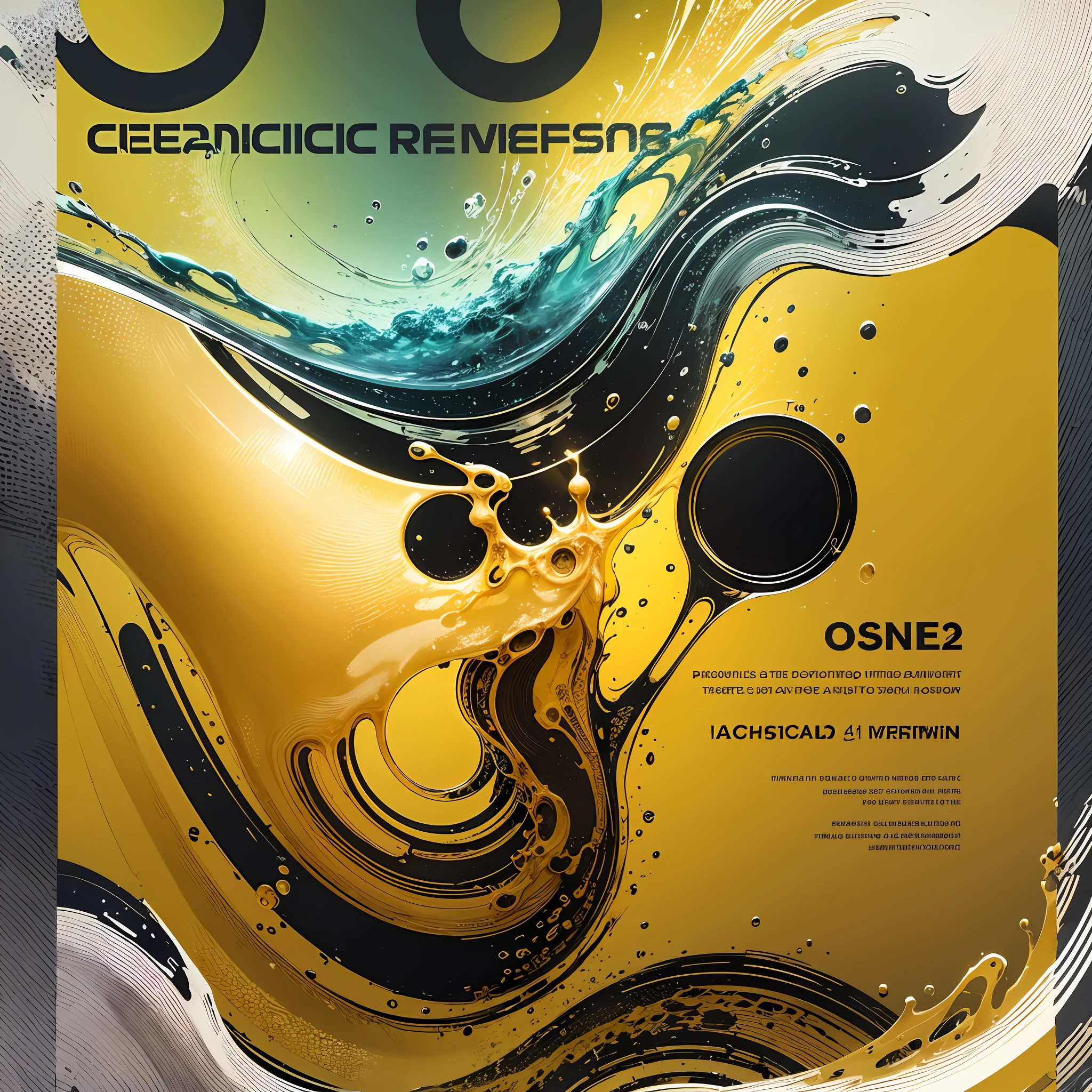 Create a document cover, with predominant yellow and black colors with the transparent background, chemical reaction with yellow water being transformed into clean water --auto --s2