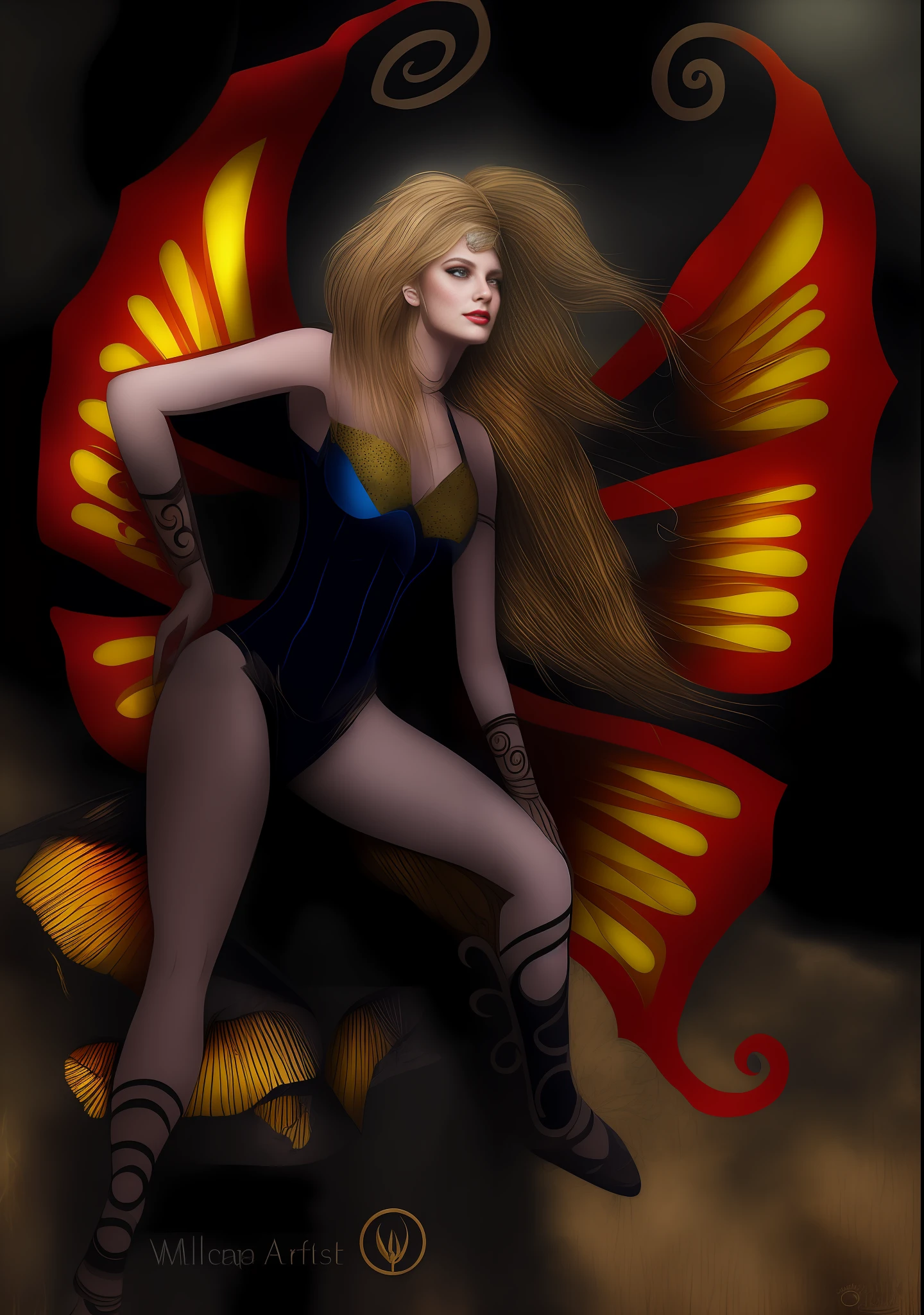 arafed woman with a butterfly wings and a bikini sitting on a rock, brunette fairy woman, dark fae, fantasy woman, fantasy digital art, digital art fantasy, digital art fantasy art, brunette elf with fairy wings, beautiful adult fairy, brunette fairy woman stretching, inspired by Anne Stokes, fantasy art, with beautiful wings, beautiful faery sorceress