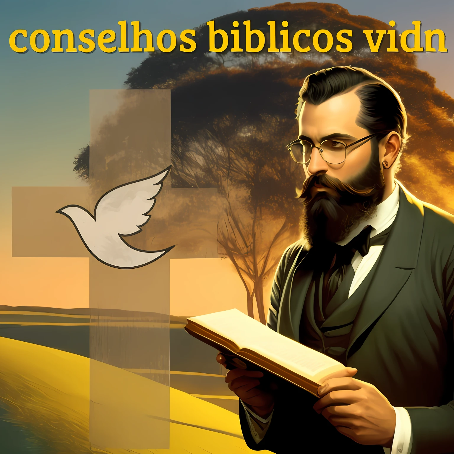 arafed image of a man with a beard reading a book, bible, by Xavier Blum Pinto, religión, bible illustration, christianism, inspired by Július Jakoby, henrique alvim corrêa, bilquis evely, by Candido Bido, by Ceferí Olivé, 🚿🗝📝
