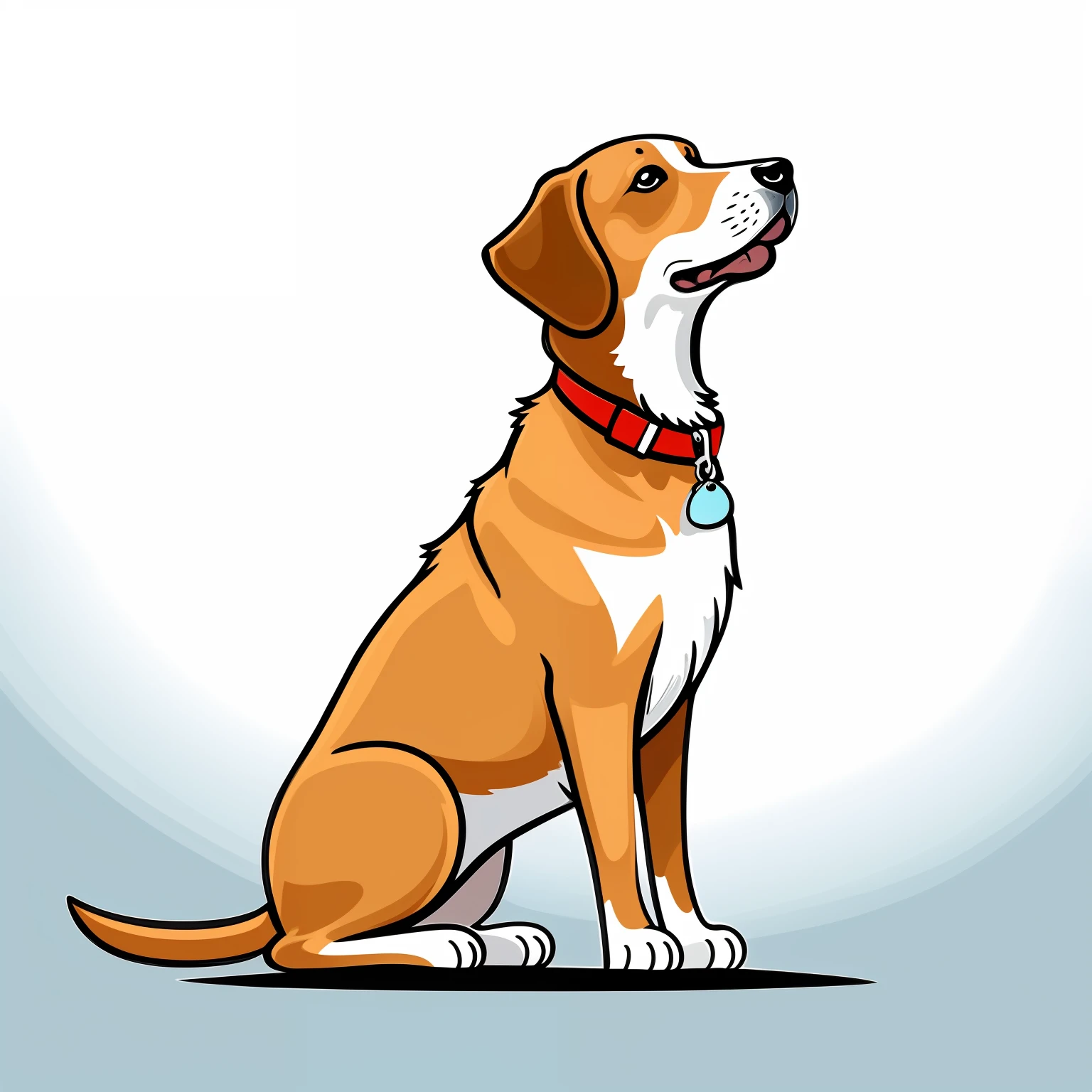Cartoon style illustration a dog sitting on a white surface looking up, clipart illustration, cute dog illustration, highres, vector illustration, digital illustration -, adorable digital painting, digital illustration, digitally painted, digitally colored, illustration! in cartoon style, rotoscoped