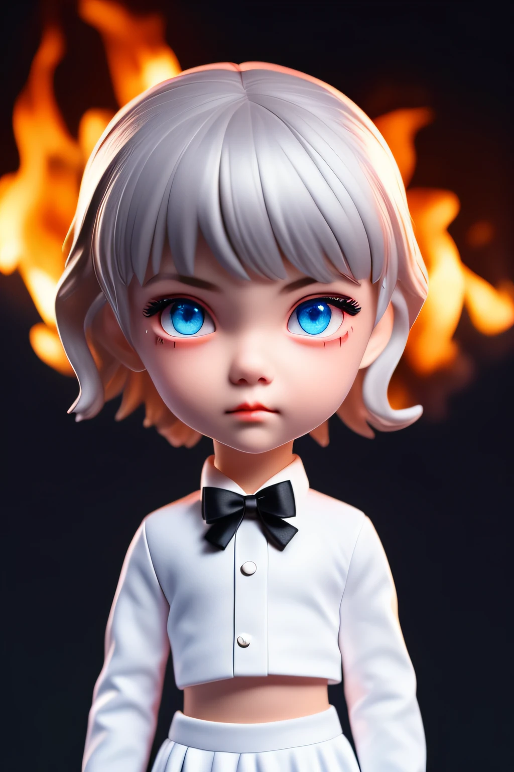 masterpiece,best quality, illustration,{beautiful detailed boy},beautiful detailed glow,(flames of war:1.2),(nuclear explosion behide:1.3),rain,detailed lighting,detailed water,(beautiful detailed eyes:1.1),expressionless,palace,azure hair,disheveled hair,long bangs,hairs between eyes,(whitegrey dress:1.1),black ribbon,white bowties,midriff,big forhead,blank stare,flower,long sleeves