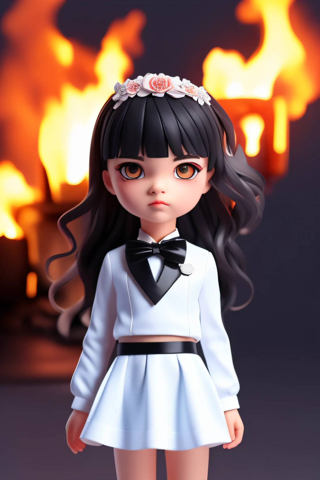 masterpiece,best quality, illustration,{beautiful detailed boy},beautiful detailed glow,(flames of war:1.2),(nuclear explosion behide:1.3),rain,detailed lighting,detailed water,(beautiful detailed eyes:1.1),expressionless,palace,azure hair,disheveled hair,long bangs,hairs between eyes,(whitegrey dress:1.1),black ribbon,white bowties,midriff,big forhead,blank stare,flower,long sleeves