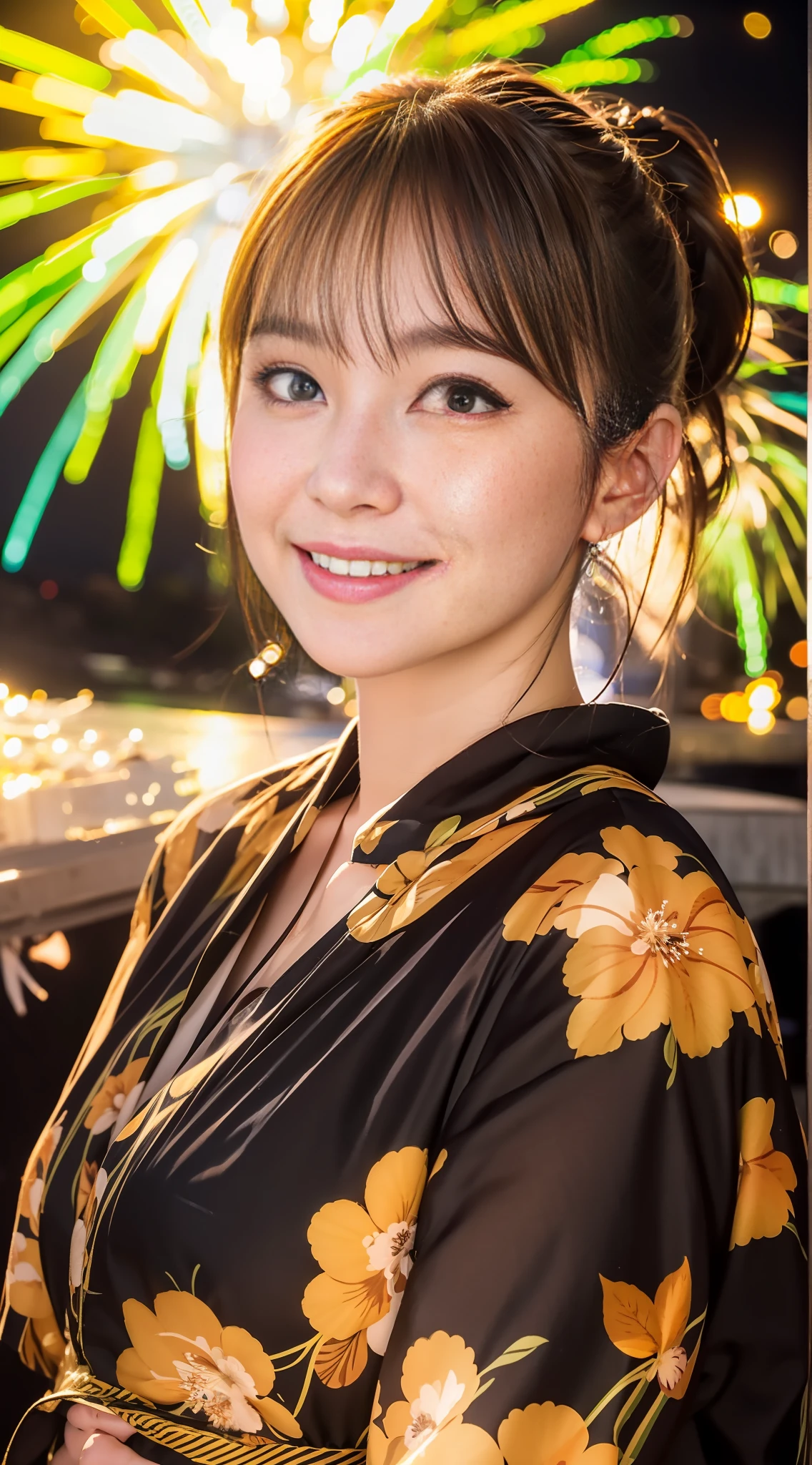 Smiling, fireworks