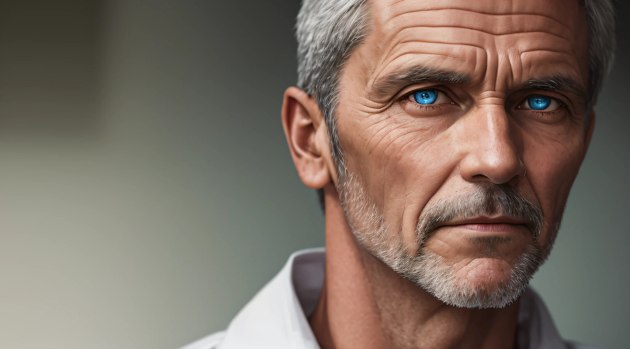 A man, young, 50 years old white, brave, new clothes, with piercing eyes, detailed face, high details, photography, dark studio, rim light, Nikon D850, 50mm, f/1.4 --auto