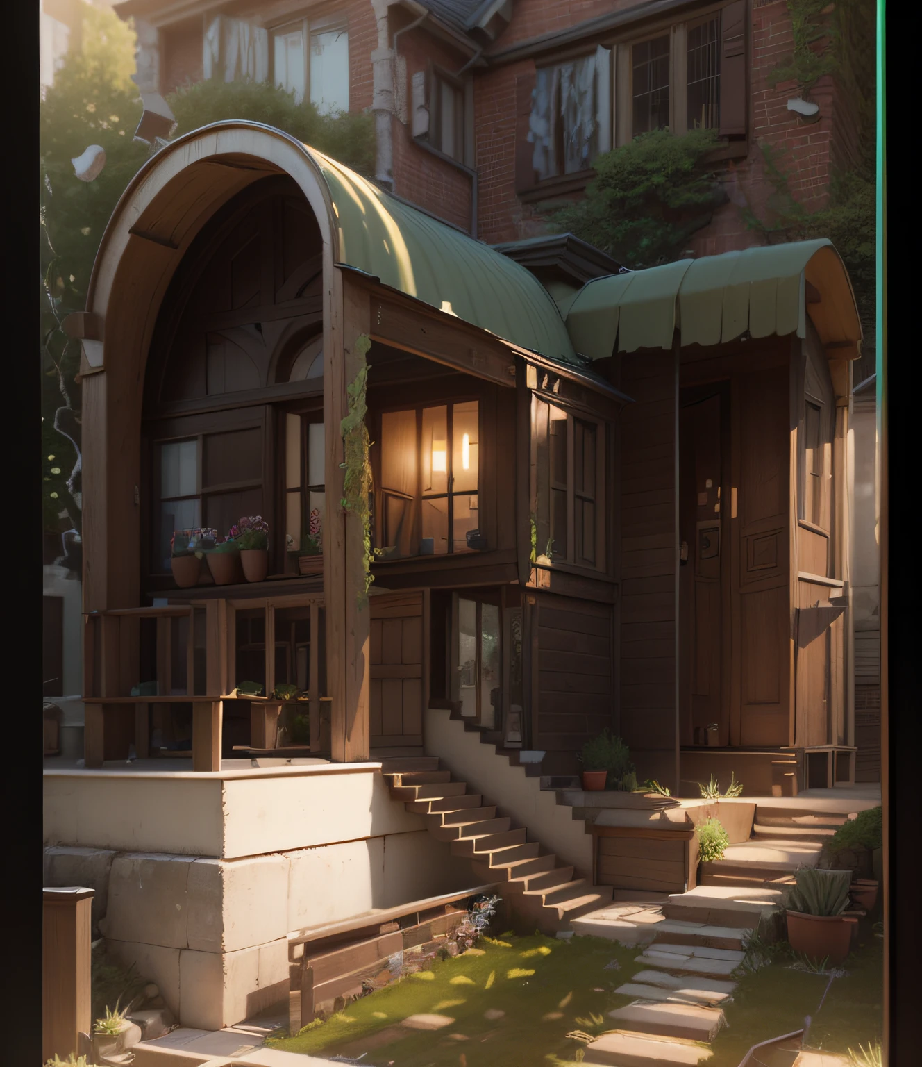 Modern house well detail program type Octane render 3D,various tempered color glasses,handmade staircase,realistic green grass,background trees,various flowers,aloe vera aloe,RAW photo,8K uhd,dsir,solft lighting,warm light quality,film grain,fujifilmXT3,UHD, or Ultra HD V5 --auto