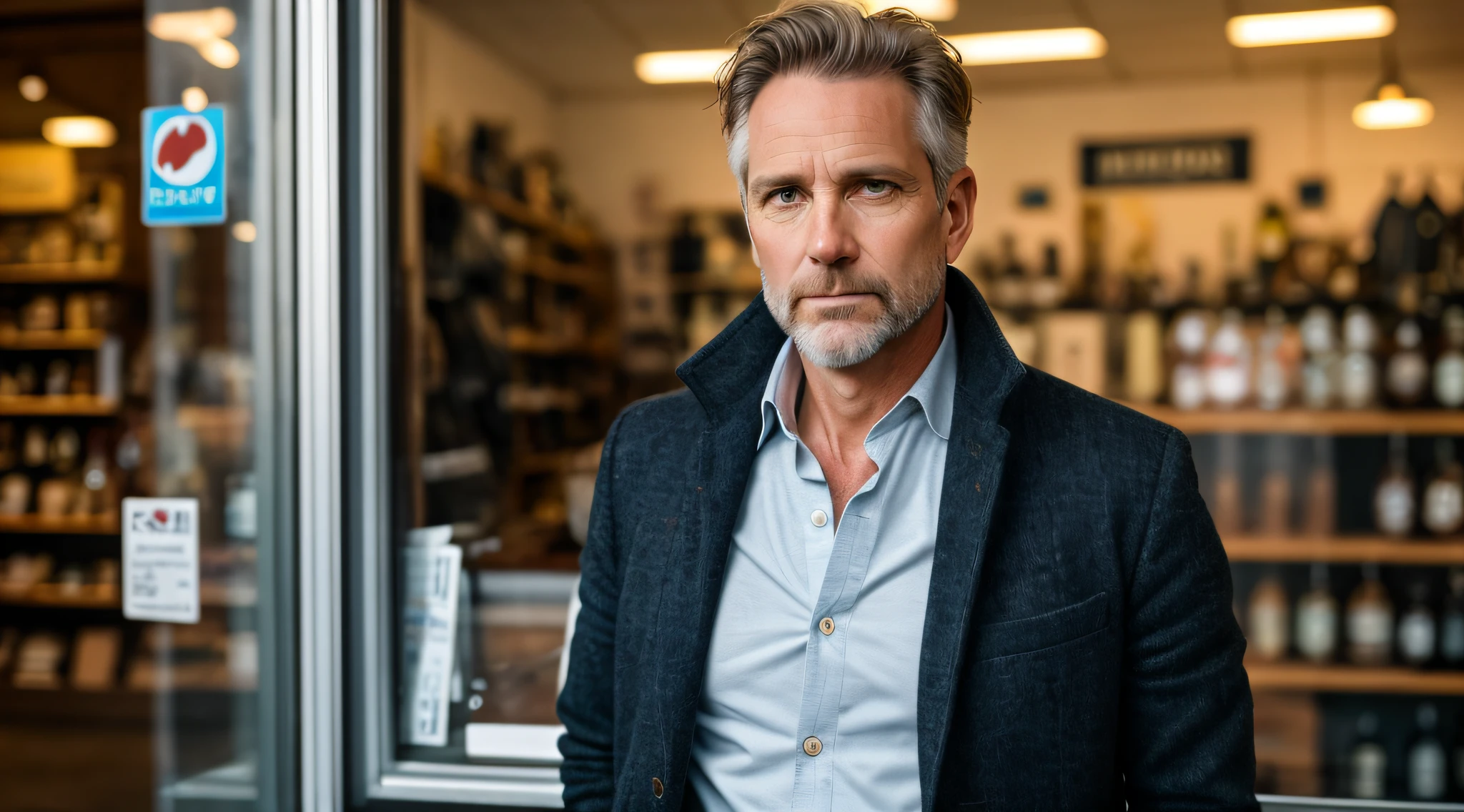 Title: "The Story of a Wealthy Shop Owner: A Young, 50-Year-Old White Man with an Intense Gaze"
In a dark studio, a photograph captures the essence of a wealthy shop owner. He is a young, 50-year-old white man, exuding an aura of intensity. Dressed in new clothes, his piercing eyes and well-defined face exhibit a strong presence. The photographer skillfully captures the intricate details of his tall figure. Utilizing a Nikon D850 camera with a 50mm lens set to f/1.4, the photograph encapsulates the essence of this captivating individual.