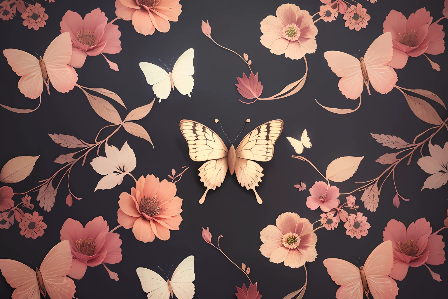 3D Floral & Butterfly Art, Sublimation Design, repeating pattern fabric pattern high-resolution, highly detailed– tile --auto