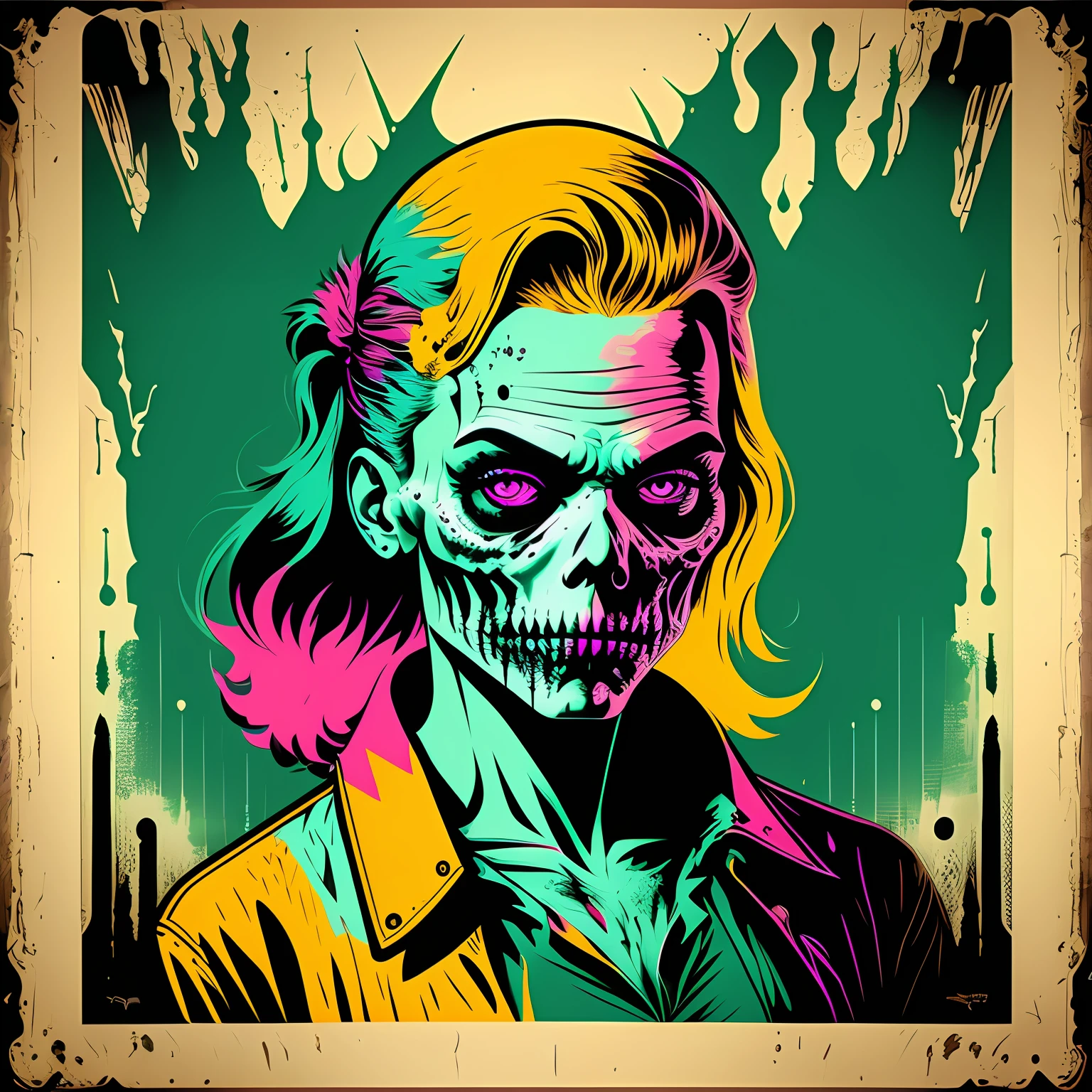zombie portrait poster pop art style neon colors 50s --auto
