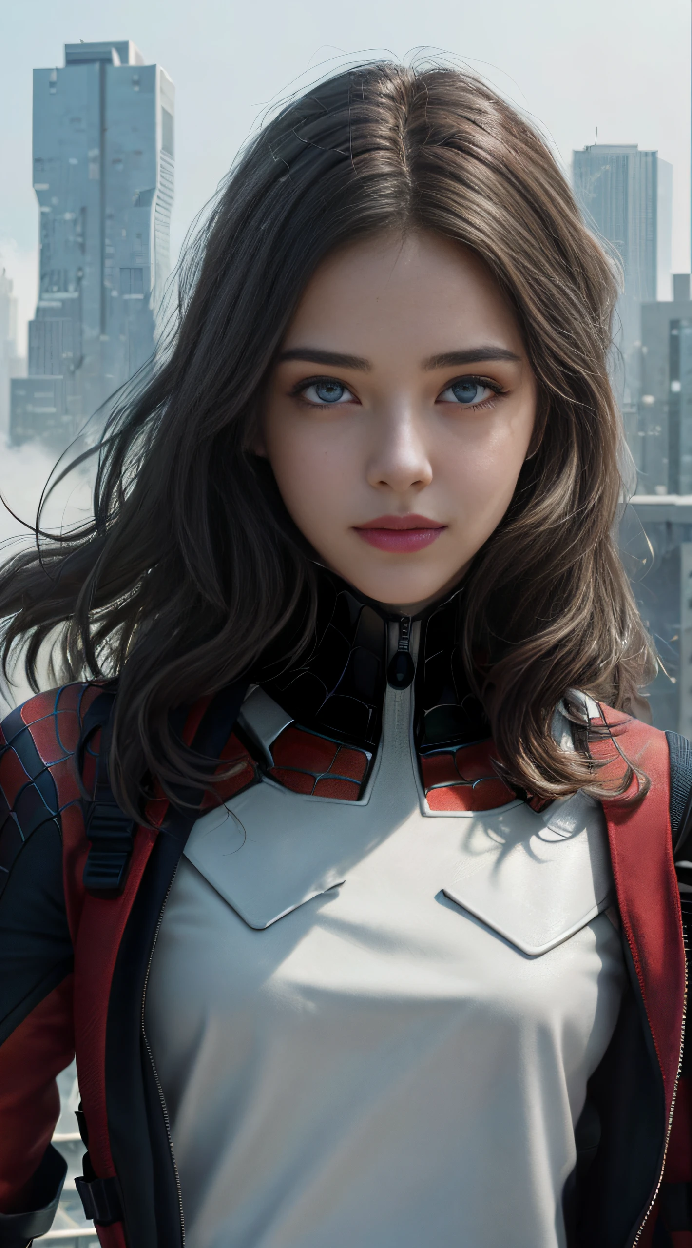 (1girl:1.3), solo, ((very detailed face)))), ((very detailed eyes and face)))), beautiful detail eyes, body parts__, official art, unified 8k wallpaper, super detailed, beautiful and beautiful, beautiful, masterpiece, best quality, original, masterpiece, super fine photo, best quality, super high resolution, realistic realism, sunlight, full body portrait, amazing beauty, sexy pose, delicate face, vibrant eyes, (from the front), She is wearing a Spider-Man suit, red and black color scheme, spider, very detailed city roof background, rooftop, overlooking the city, detailed face, detailed complex busy background, messy, gorgeous, milky white, highly detailed skin, realistic skin details, visible pores, clear focus, volumetric fog, 8k uhd, DSLR camera, high quality, film grain, fair skin, photo realism, lomography, future dystopian megalopolis,
