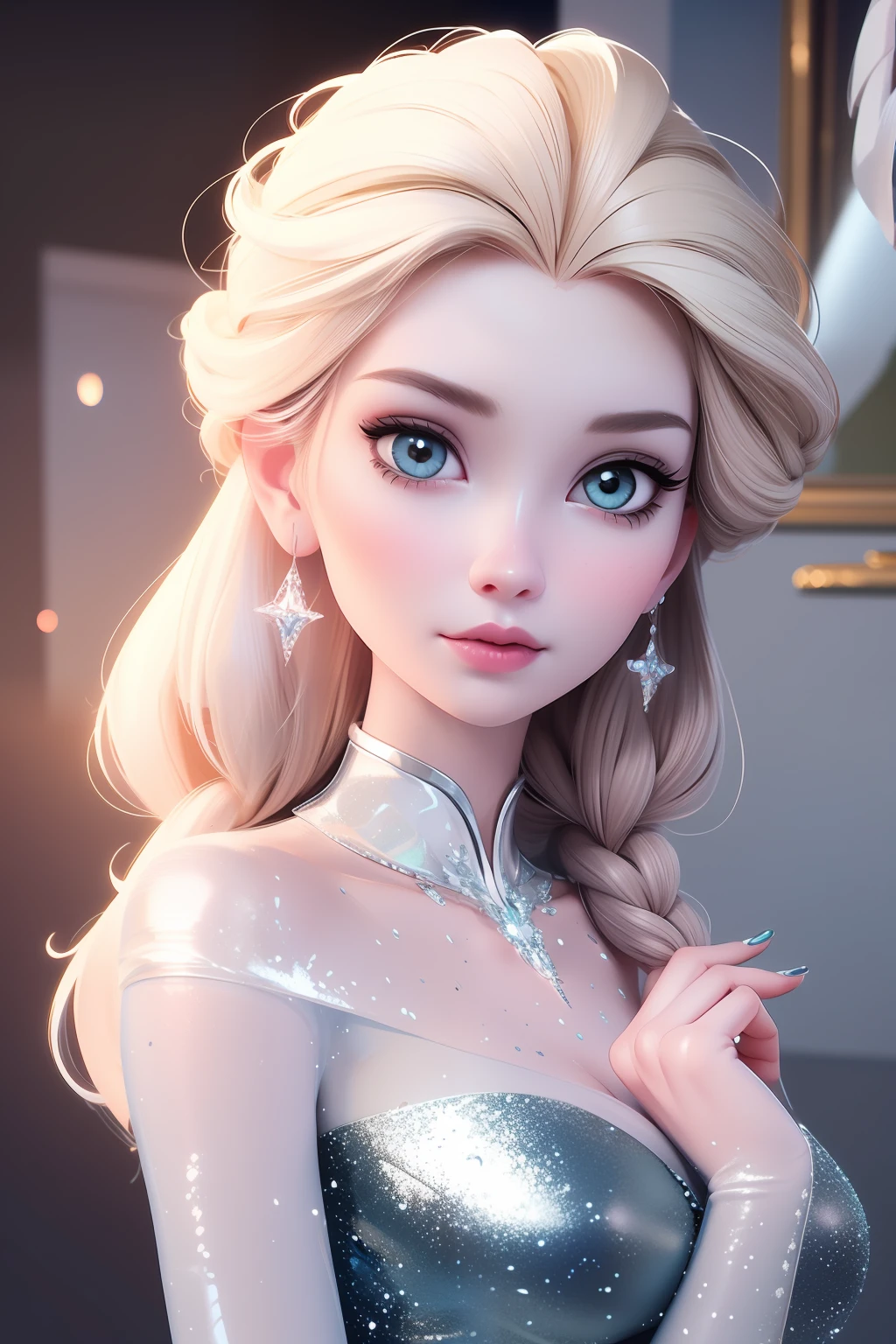 3dcharacter,elsa,(full body:1.2),simple background, masterpiece,best quality,(red gradient background:1.1)