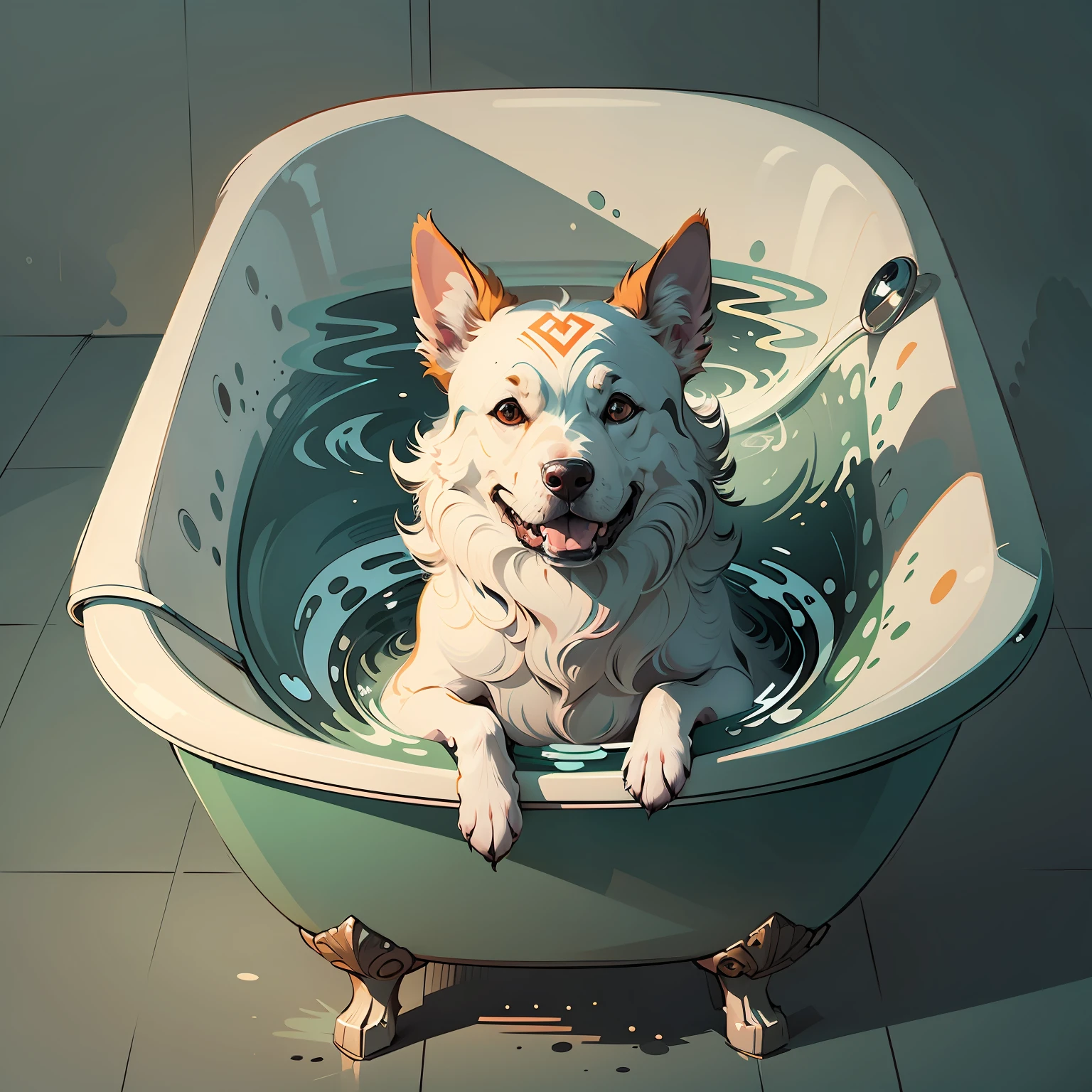 dog in bathtub , logo, vector, line art, design, inspiration, straight, symmetry --auto