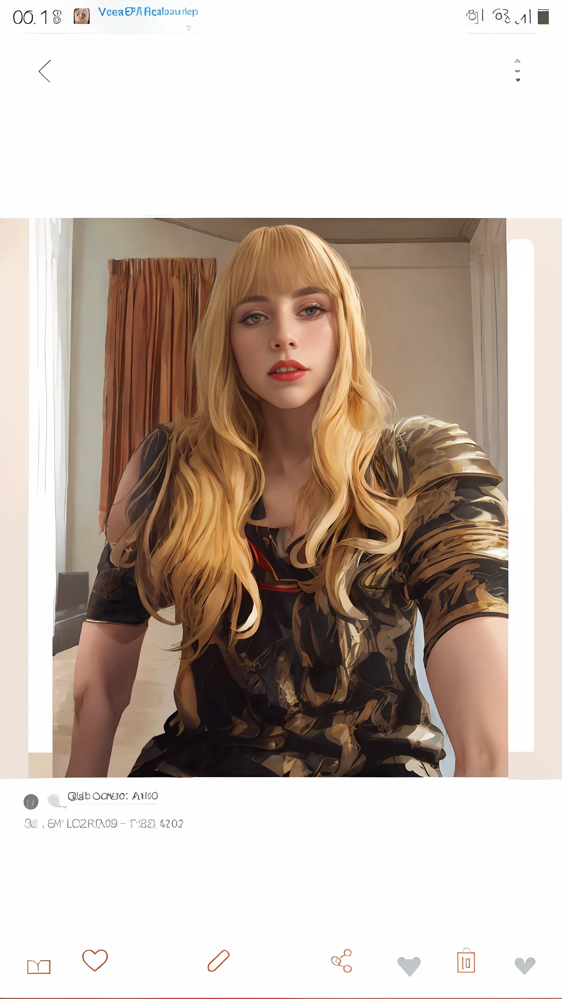 a close up of a woman with long hair and a red lipstick, long hair with full bangs, lady gaga with her venus hair, long hair with bangs, profile image, leaked photo, with full bangs, hair whitebangs hair, brunette with dyed blonde hair, with long blond hair, instagram post, profile photo, full bangs, profile pic, brown long hair with bangs