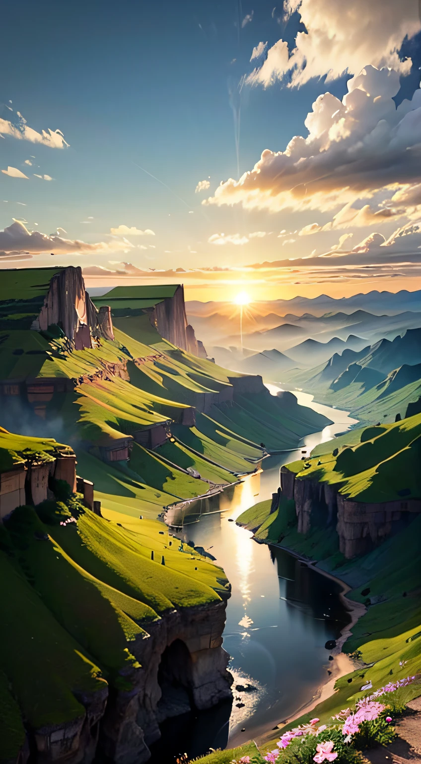 Imagine an unforgettable landscape that reveals the beauty and grandeur of God in every detail. It is a setting that transcends human understanding, where nature unites in harmony to create a divine masterpiece. In this landscape, you find yourself before majestic mountains, which rise towering towards the sky. Its heights seem to touch the clouds, while its slopes display lush vegetation, a tapestry of green hues and colorful blooming. In the valleys below, clear rivers flow serenely, reflecting the sunlight that shines brightly in the sky. Water is crystal clear, as if it were a mirror that reveals the purity and life it carries. On its banks, leafy trees offer shade and shelter to a wide variety of animals and birds, which seem to dance in harmony with nature. On the horizon, the sun sets in a divine spectacle. The golden, orange and pink colors paint the sky in a true celestial picture. It is as if God is pouring out His color palette on the world, creating a spectacle of light and beauty that is impossible to replicate. As you contemplate this magnificent landscape, you feel God's presence in a deep and comforting way. The grandeur of divine creation is evident in every detail of the landscape. Every mountain, every river, every ray of sunshine is a testimony to the power and beauty of God. In this landscape that shows the beauty of God, you feel small before the vastness and perfection of creation. It is an invitation to marvel at the divine work, to give thanks for the wonders of nature, and to feel connected to the divine. It is a reminder that God is present in all things, in the beauty of nature and in the depth of our hearts. --auto