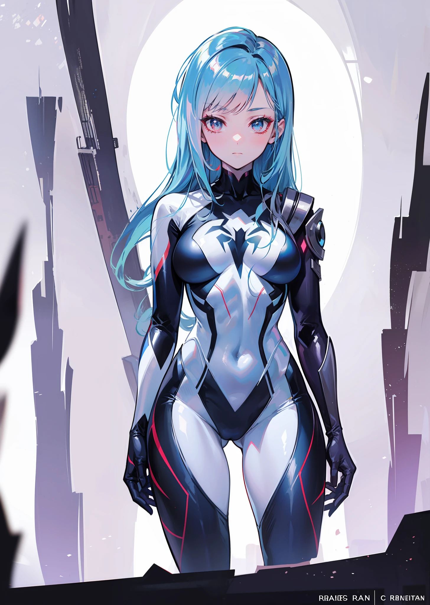 Spider woman uniform, spider man uniform, spider-gwen uniform, uniform with blue details, red+black+white uniform, cyberpunk, superhero