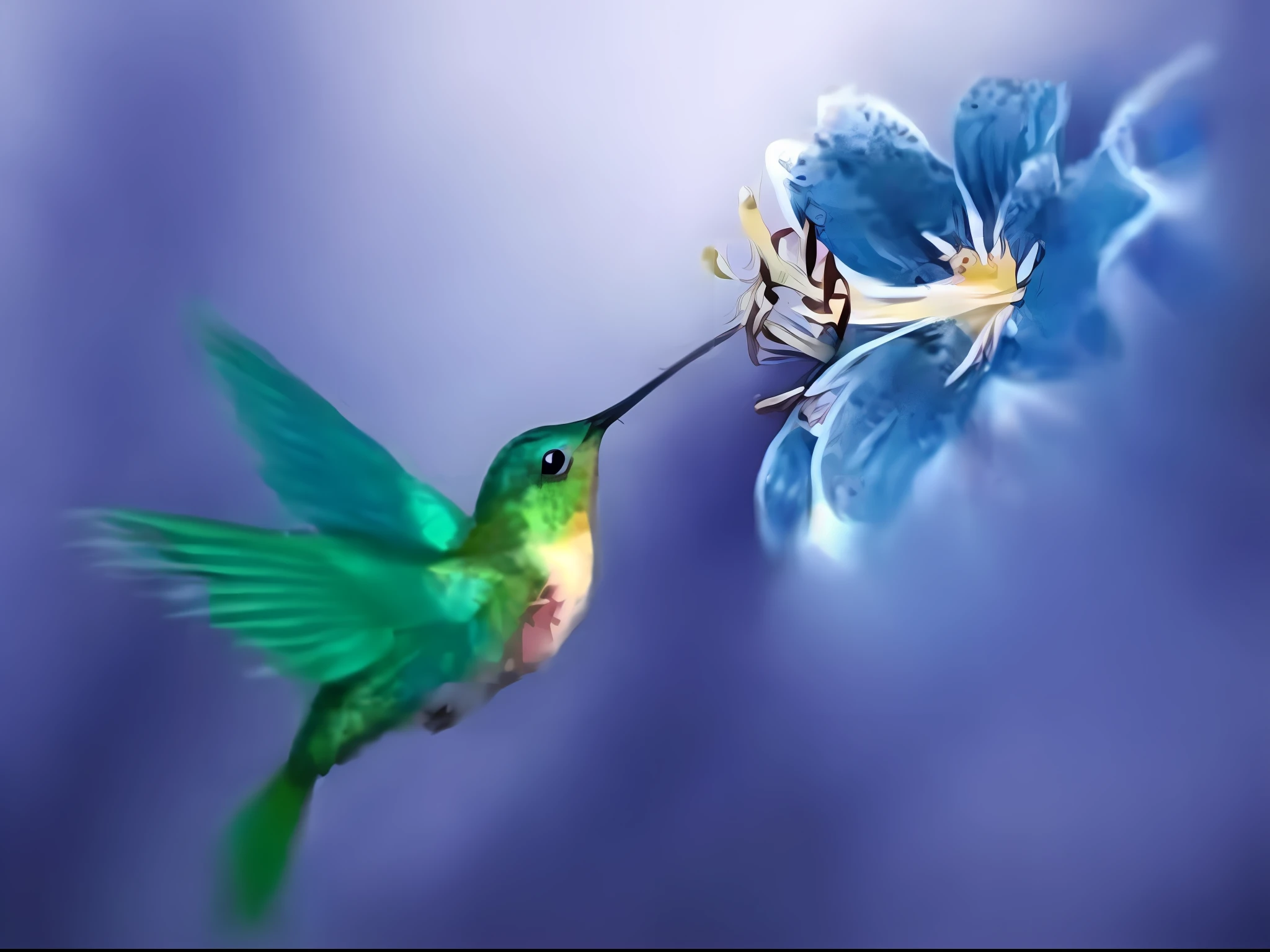 hummingbird flying towards a flower with its beak open, painting of a hummingbird, hummingbird, hummingbirds, incredibly beautiful, very beautiful photo, beautiful image ever created, beautiful photo, amazing color photograph, wow it is beautiful, amazing photo, by Igor Zenin, bee hummingbird, by Han Gan, fantastically beautiful, by Ju Lian, an amazing photo, highly beautiful