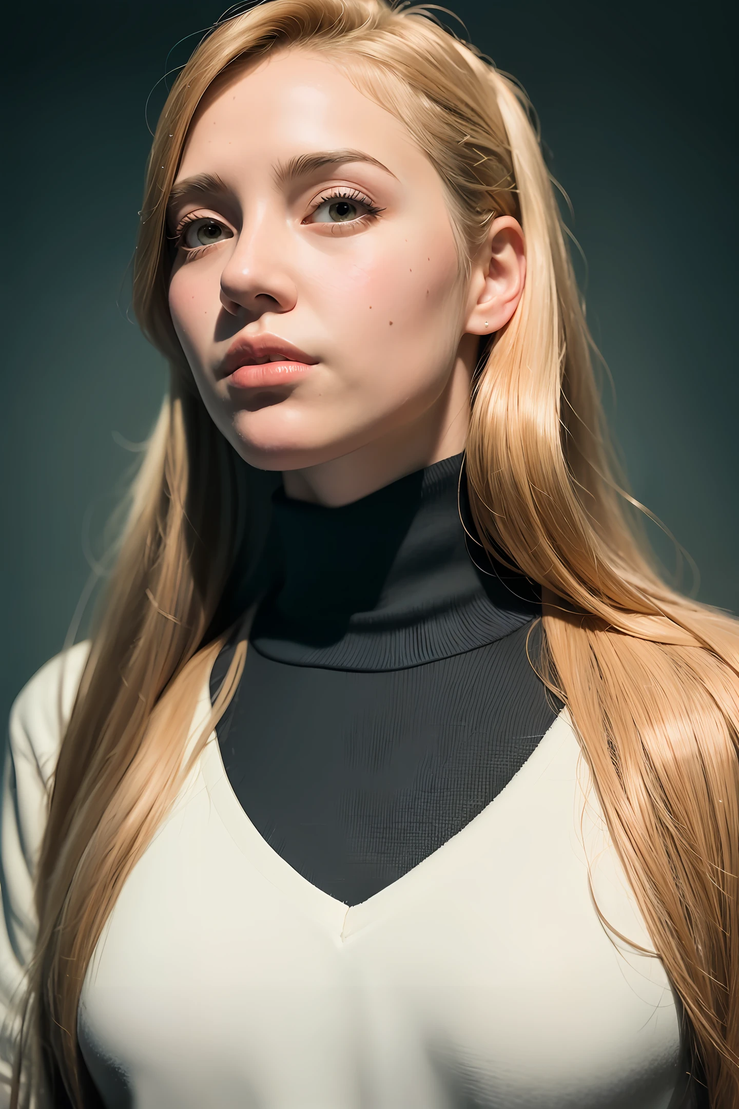 Hyperrealist portrait of female by david hockney and alphonse mucha,fantasy art, photo realistic, dynamic lighting, artstation, poster, volumetric lighting, very detailed faces, 4 k, award winning,, 1girl, in the dark, deep shadow, low key,cowboy shot,(official clothing:1.4) ,long hair,white hair,