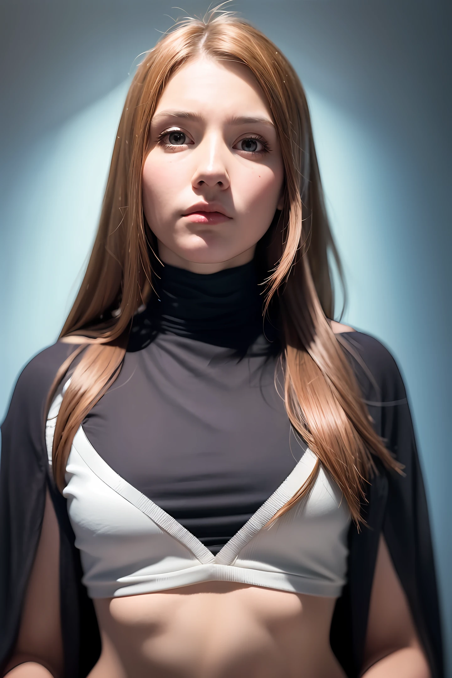 Hyperrealist portrait of female by david hockney and alphonse mucha,fantasy art, photo realistic, dynamic lighting, artstation, poster, volumetric lighting, very detailed faces, 4 k, award winning,, 1girl, in the dark, deep shadow, low key,cowboy shot,(official clothing:1.4) ,long hair,white hair,