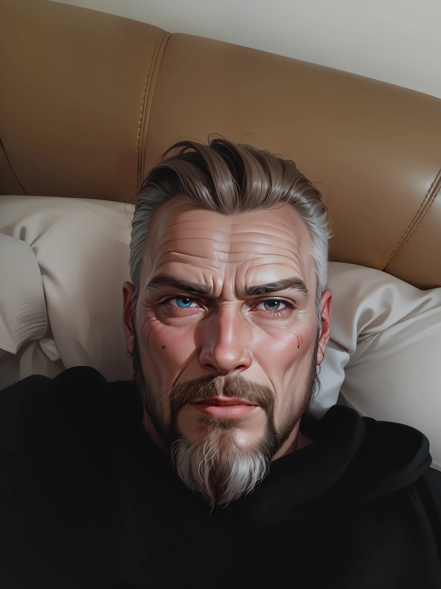 Viking face with cavelo and more aged beard, handsome and mature man appearance with ultrahd resolution