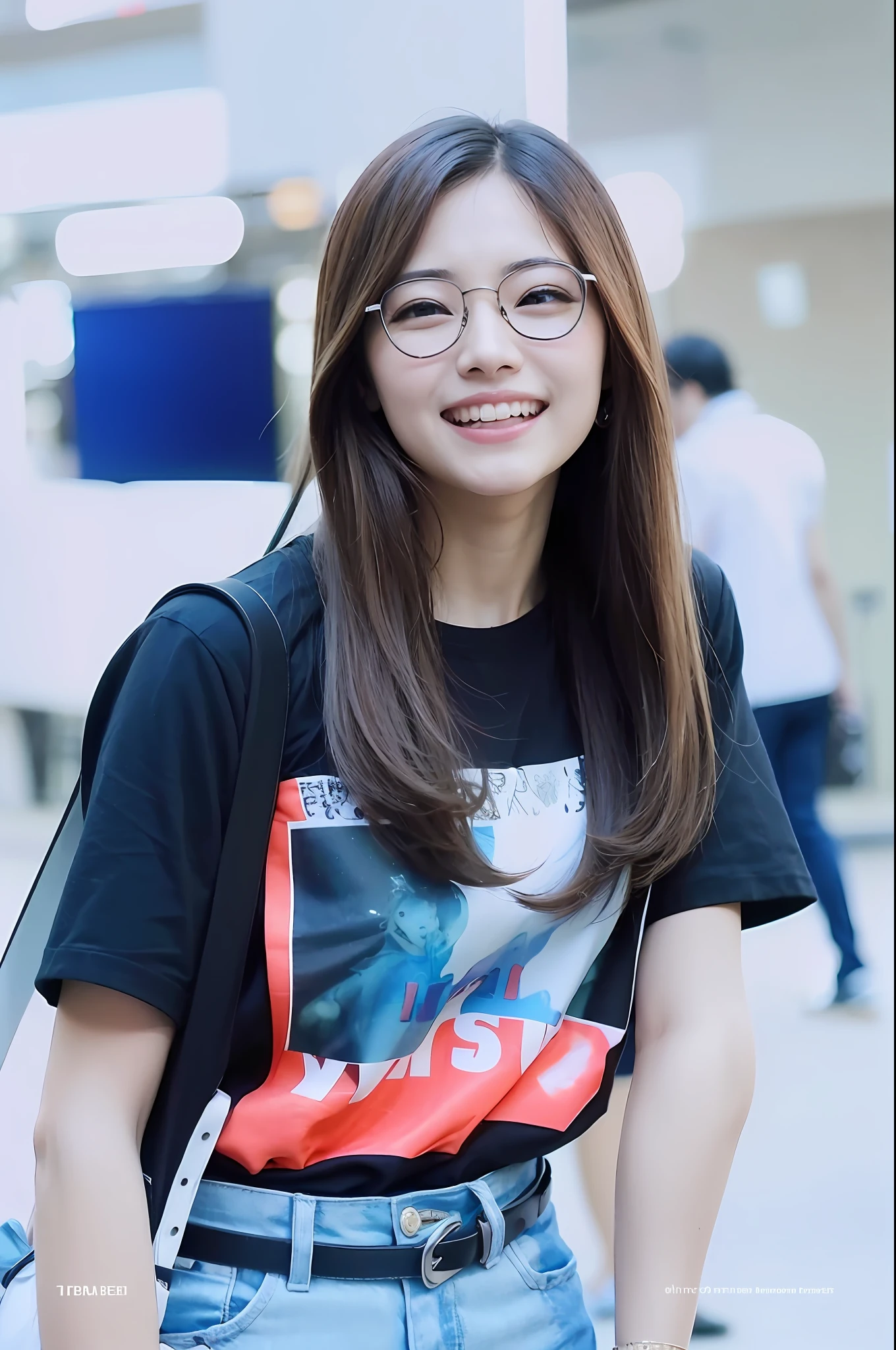 a close up of a woman wearing glasses and a t - shirt, tzuyu from twice, jossi of blackpink, jisoo of blackpink, jisoo from blackpink, park ji-min, portrait jisoo blackpink, with glasses, jaeyeon nam, lee ji-eun, lee ji - eun, bae suzy, heonhwa choe, cute korean actress