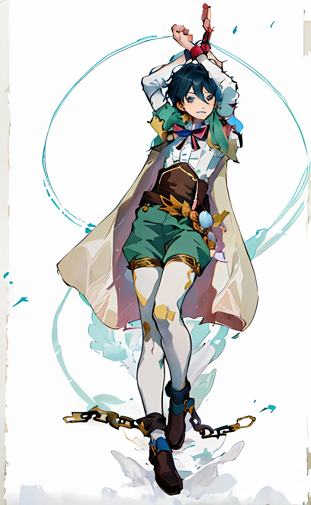 A boy, Wendy Gengami, masterpiece, of the best quality, handcuffed to his hands and shackles on his legs