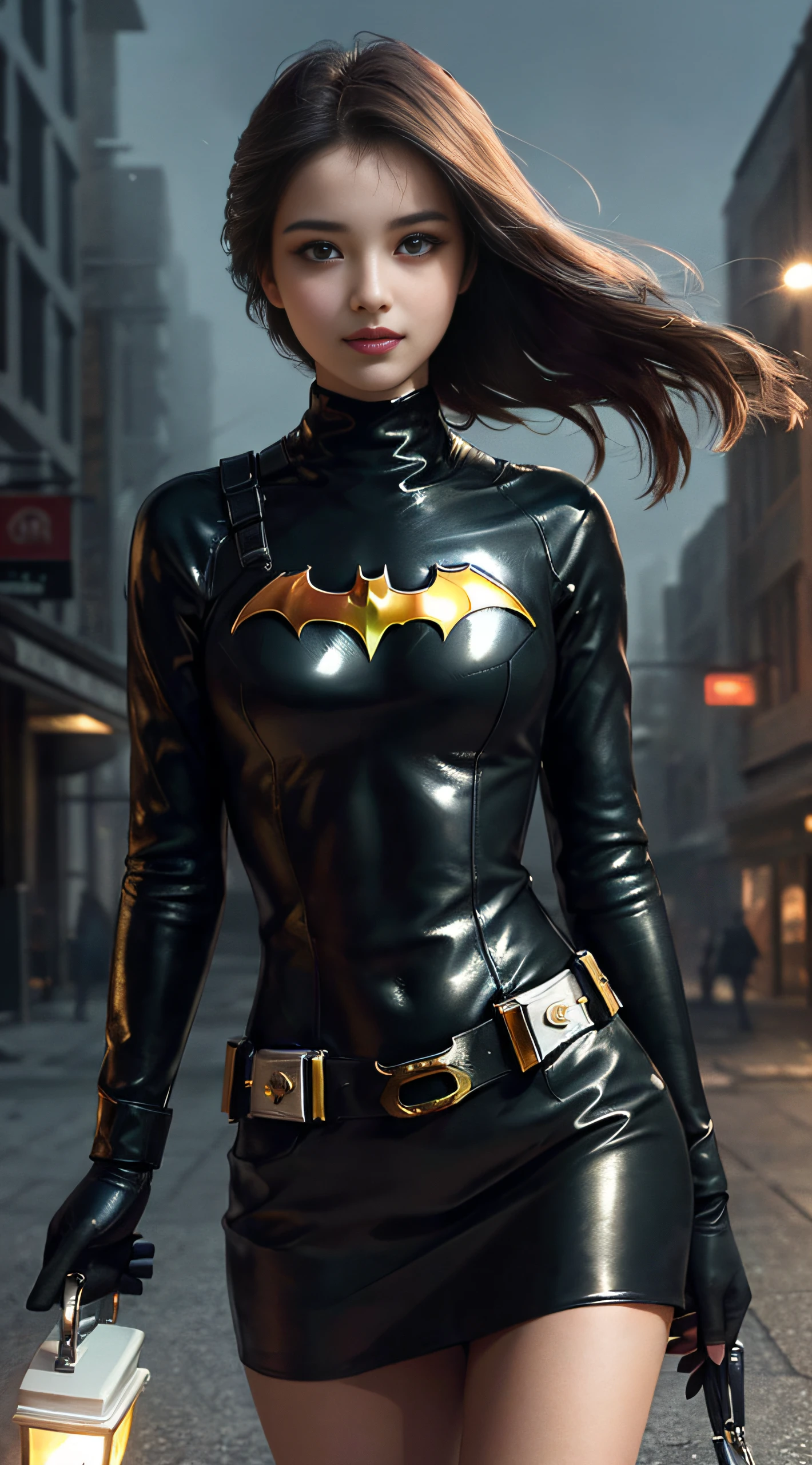 (1girl:1.3), solo, ((very detailed face)))), ((very detailed eyes and face)))), beautiful detail eyes, body parts__, official art, unified 8k wallpaper, super detailed, beautiful and beautiful, beautiful, masterpiece, best quality, original, masterpiece, super fine photo, best quality, super high resolution, realistic realism, sunlight, full body portrait, amazing beauty, sexy pose, delicate face, vibrant eyes, (from the front), female version of Batman, urban street, night falls, luxury, enchanting posture, misty eyes, miniskirt, tight leather clothing, shiny gloves, confident smile, curved posture, ultimate seduction, dark background, intense light and shadow, soft moonlight, fluttering in the wind, seductive lips, sexy mysterious, captivating, glamorous, unique charm, highly detailed skin, realistic skin details, visible pores, clear focus, 8k uhd, DSLR, high quality, film grain, fair skin, photorealism, lomography, the huge metropolis of the dystopian of the future,