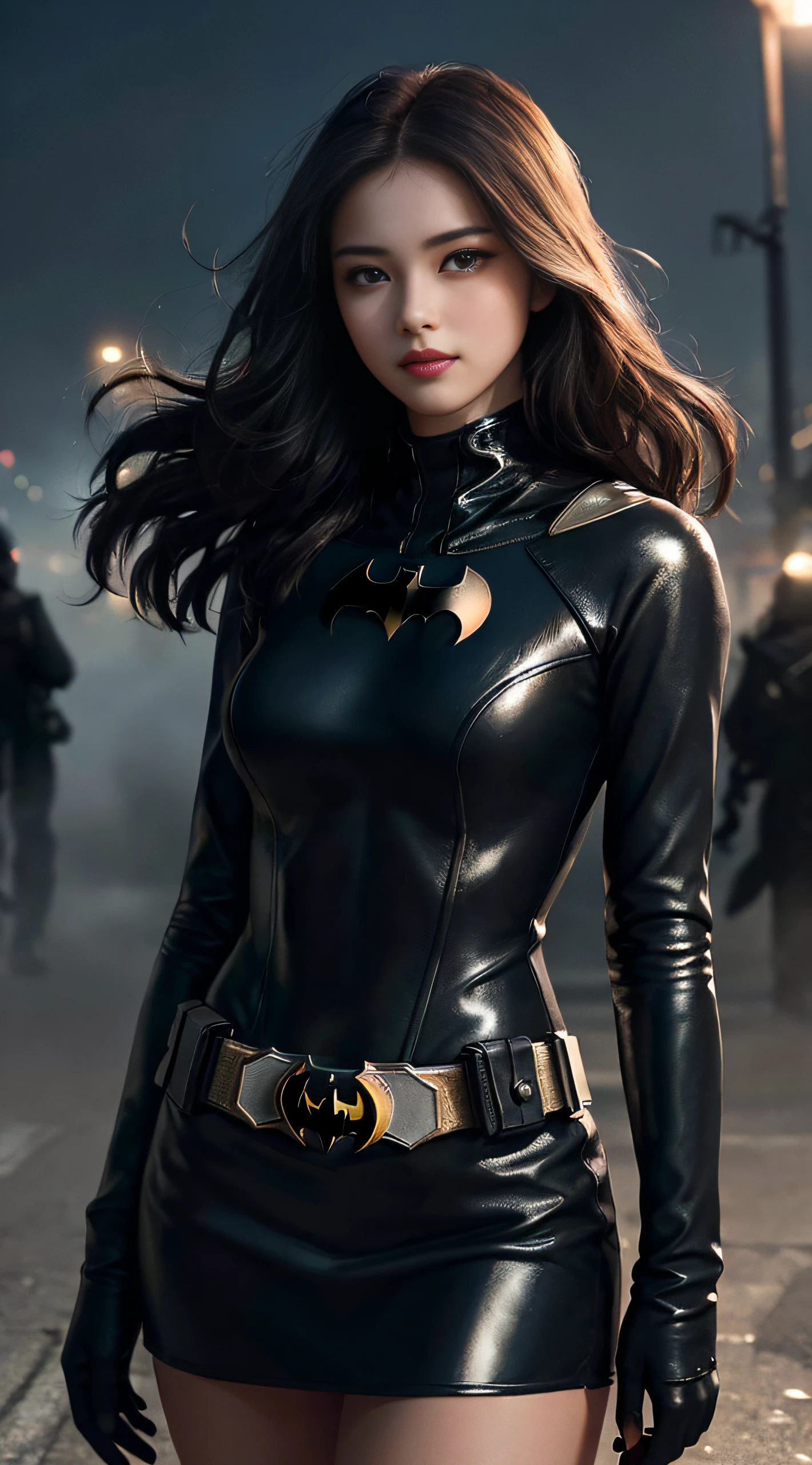 (1girl:1.3), solo, ((very detailed face)))), ((very detailed eyes and face)))), beautiful detail eyes, body parts__, official art, unified 8k wallpaper, super detailed, beautiful and beautiful, beautiful, masterpiece, best quality, original, masterpiece, super fine photo, best quality, super high resolution, realistic realism, sunlight, full body portrait, amazing beauty, sexy pose, delicate face, vibrant eyes, (from the front), female version of Batman, urban street, night falls, luxury, enchanting posture, misty eyes, miniskirt, tight leather clothing, shiny gloves, confident smile, curved posture, ultimate seduction, dark background, intense light and shadow, soft moonlight, fluttering in the wind, seductive lips, sexy mysterious, captivating, glamorous, unique charm, highly detailed skin, realistic skin details, visible pores, clear focus, 8k uhd, DSLR, high quality, film grain, fair skin, photorealism, lomography, the huge metropolis of the dystopian of the future,