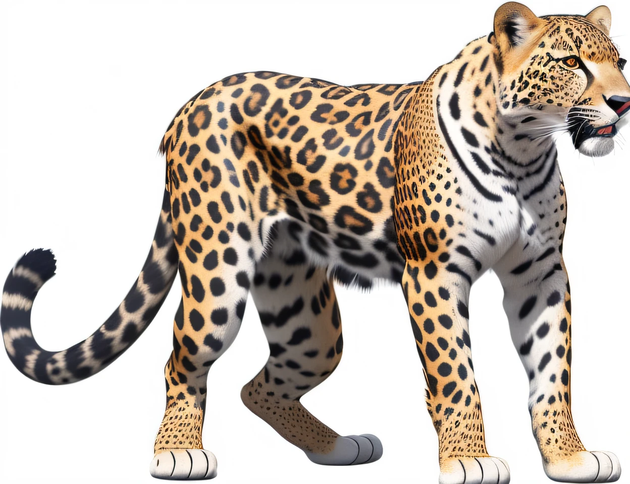 a close up of a leopard standing on a black background, spotted ultra realistic, jaguar, highly detailed animal, rendered image, a hyper realistic, 8 k ultra realistic animal, an ultra realistic, the smooth black jaguar, rich aztec jaguar armor, highly detailed full body, humanoid cheetah, realistic highly detailed, panther, high resolution ultradetailed, extremely realistic