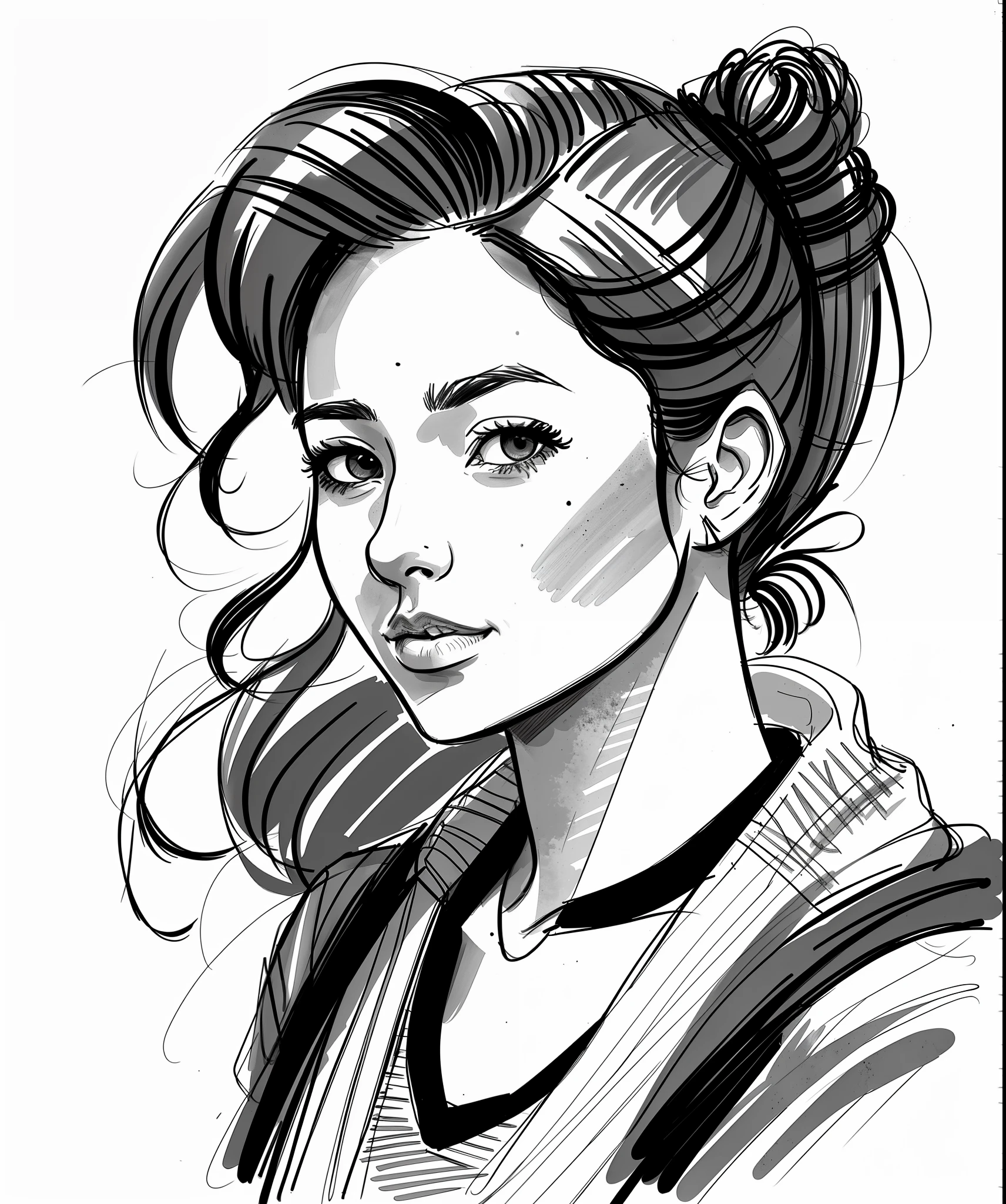 sketch artstyle, Isaura Ojeda in casual clothes, grayscale, monochrome, ((solo))