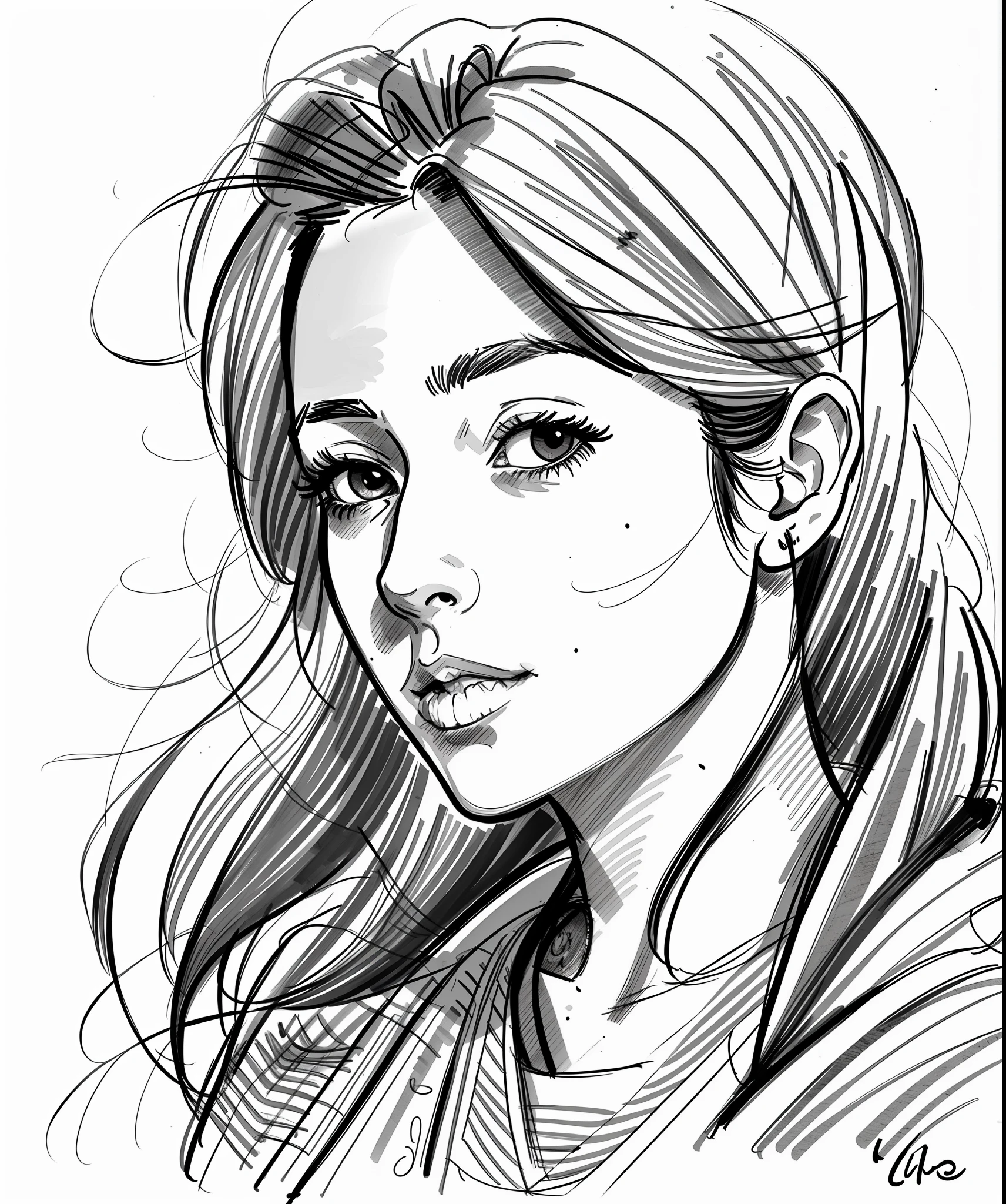 sketch artstyle, Isaura Ojeda in casual clothes, grayscale, monochrome, ((solo))