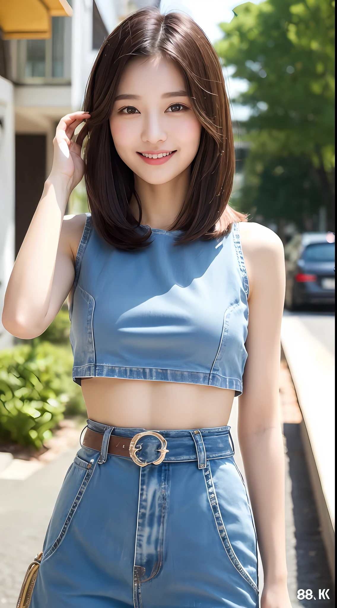 ((Best Quality, 8K, Masterpiece: 1.3)), 1 Girl, Slim Abs Beauty: 1.3, (Hairstyle Casual, Big: 1.2), Dress: 1.1, Super Slender Face, Delicate Eyes, Double Eyelids, Smile, Home, Raw Photo