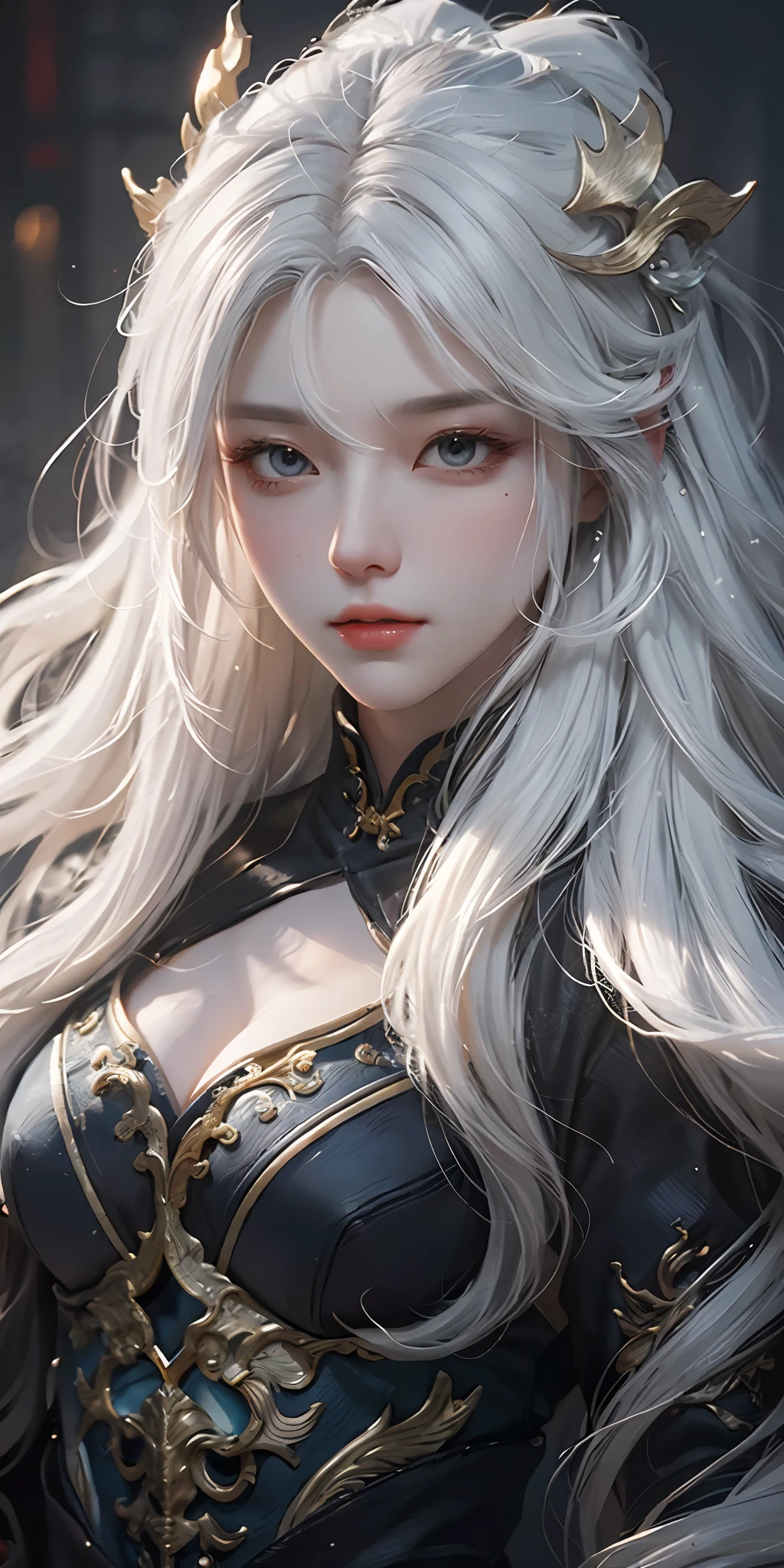 Close-up of a woman with white hair and white mask, beautiful figure painting, Guvitz, Guwiz style artwork, white-haired god, Yang J, epic fine character art, stunning character art, Fan Qi, Wu Zhun Shifan, Gu Wiz in Pixiv Art Station.