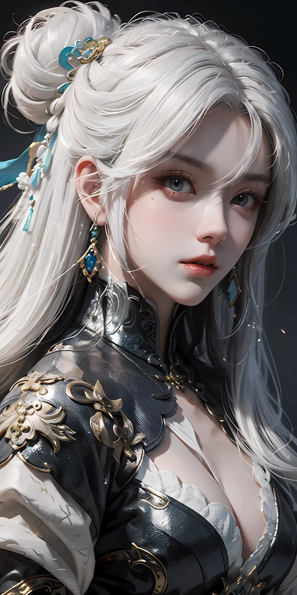 Close-up of a woman with white hair and white mask, beautiful figure painting, Guvitz, Guwiz style artwork, white-haired god, Yang J, epic fine character art, stunning character art, Fan Qi, Wu Zhun Shifan, Gu Wiz in Pixiv Art Station.