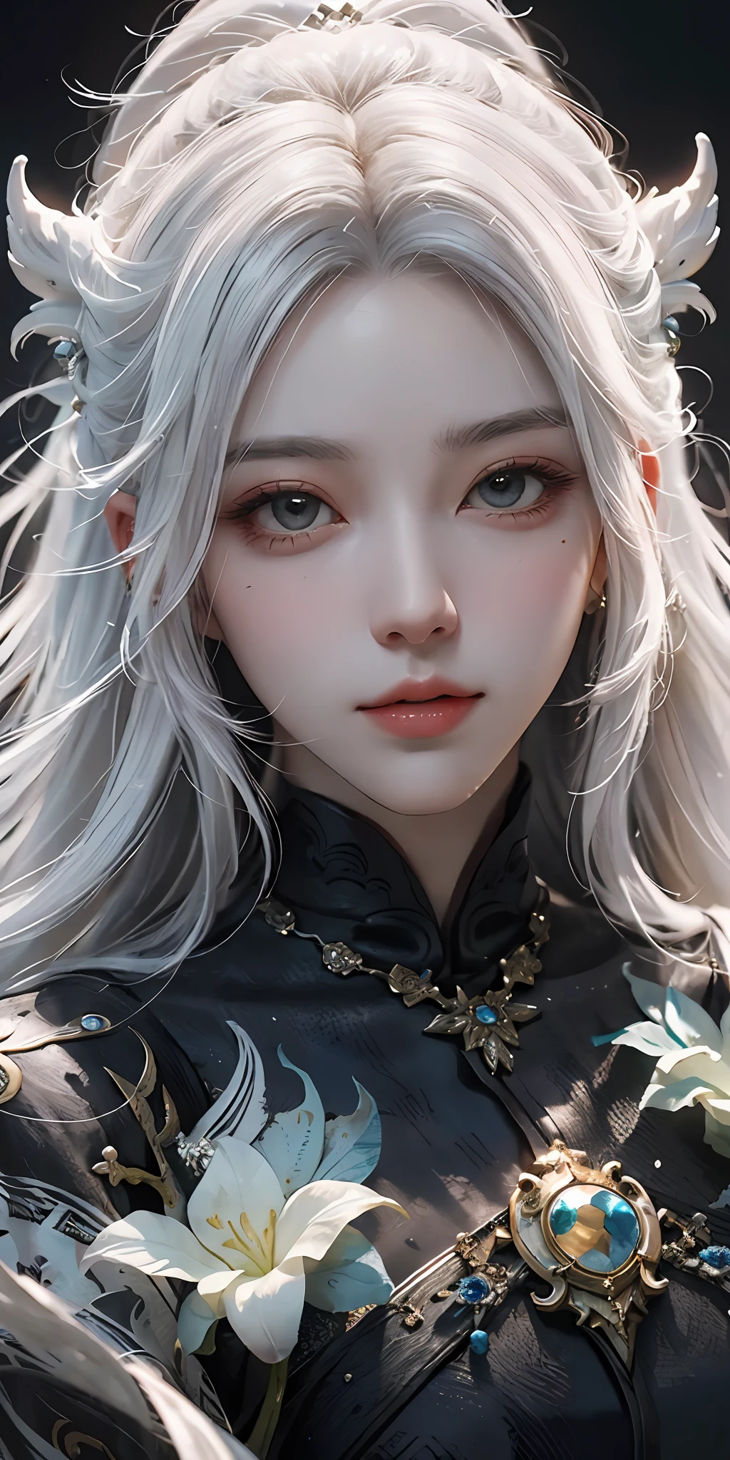 Close-up of a woman with white hair and white mask, beautiful figure painting, Guvitz, Guwiz style artwork, white-haired god, Yang J, epic fine character art, stunning character art, Fan Qi, Wu Zhun Shifan, Gu Wiz in Pixiv Art Station.
