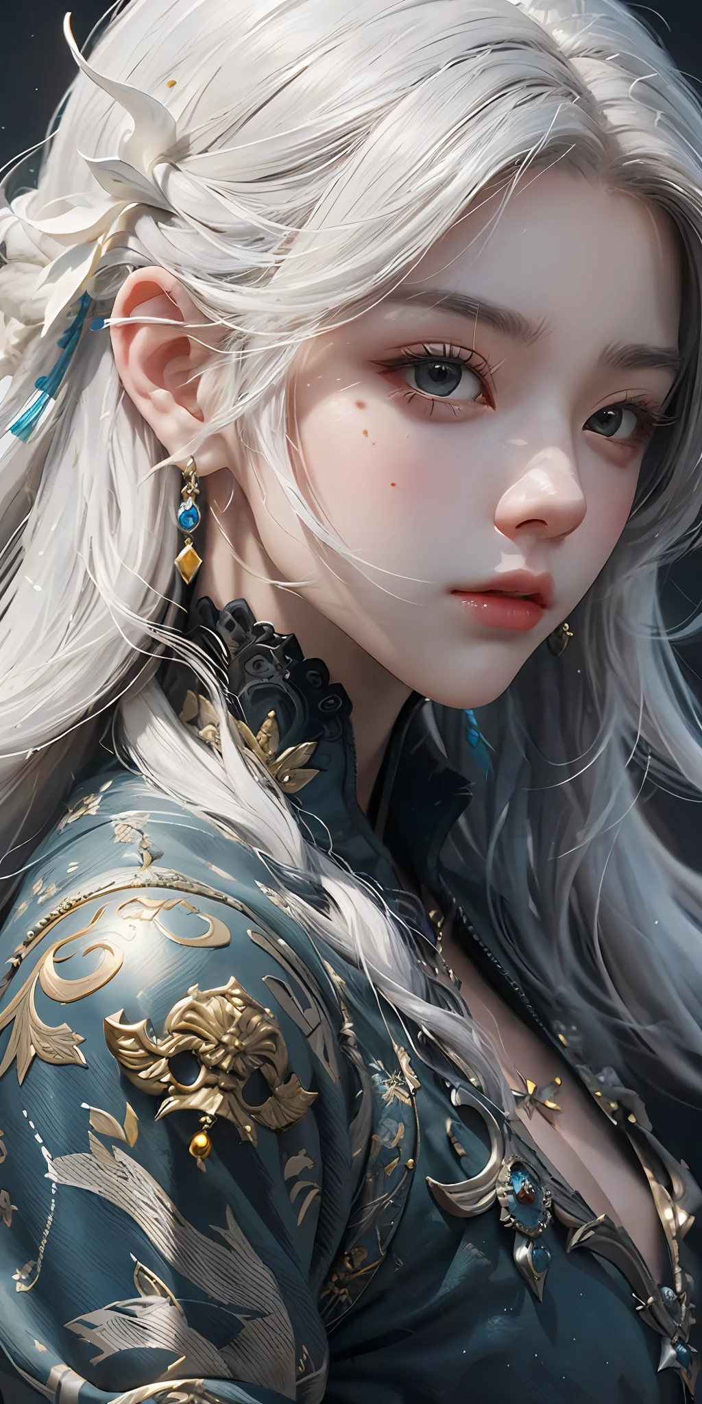 Close-up of a woman with white hair and white mask, beautiful figure painting, Guvitz, Guwiz style artwork, white-haired god, Yang J, epic fine character art, stunning character art, Fan Qi, Wu Zhun Shifan, Gu Wiz in Pixiv Art Station.