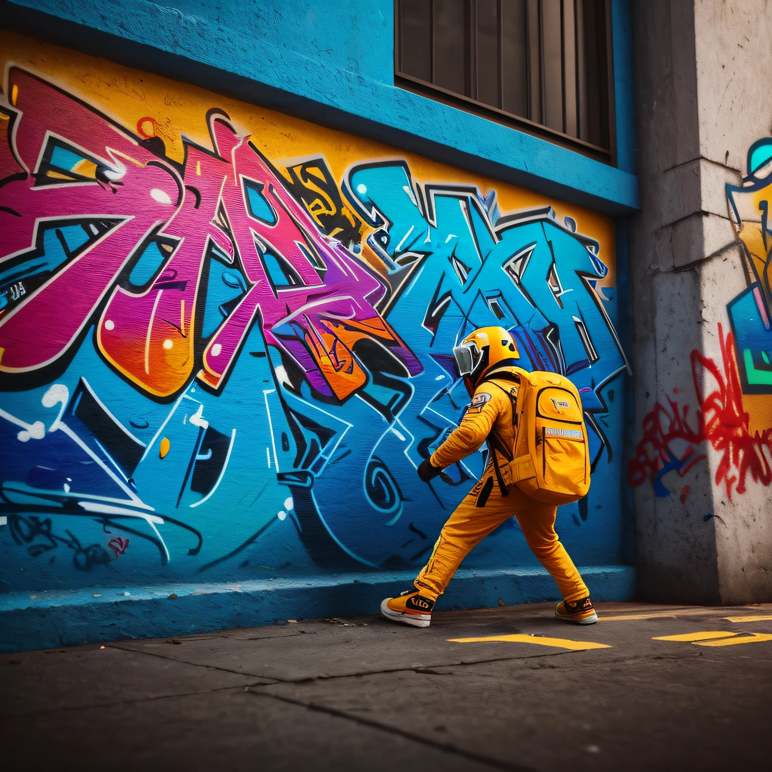 "(Masterpiece, High Definition, Ultra High Definition, 4K) background wall,graffiti art,vibrant colors,street culture,cyper punk,futuristic, best quality, ultra high definition, (photorealistic: 1.4),, high resolution, detail, raw photo, sharp re, nikon d850 film stock photo by Lee Jefferies 4 kodak portra 400 camera f1.6 lens rich colors hyper realistic animated textures dramatic lighting unreal engine artstation cinestir 800 trends, --auto