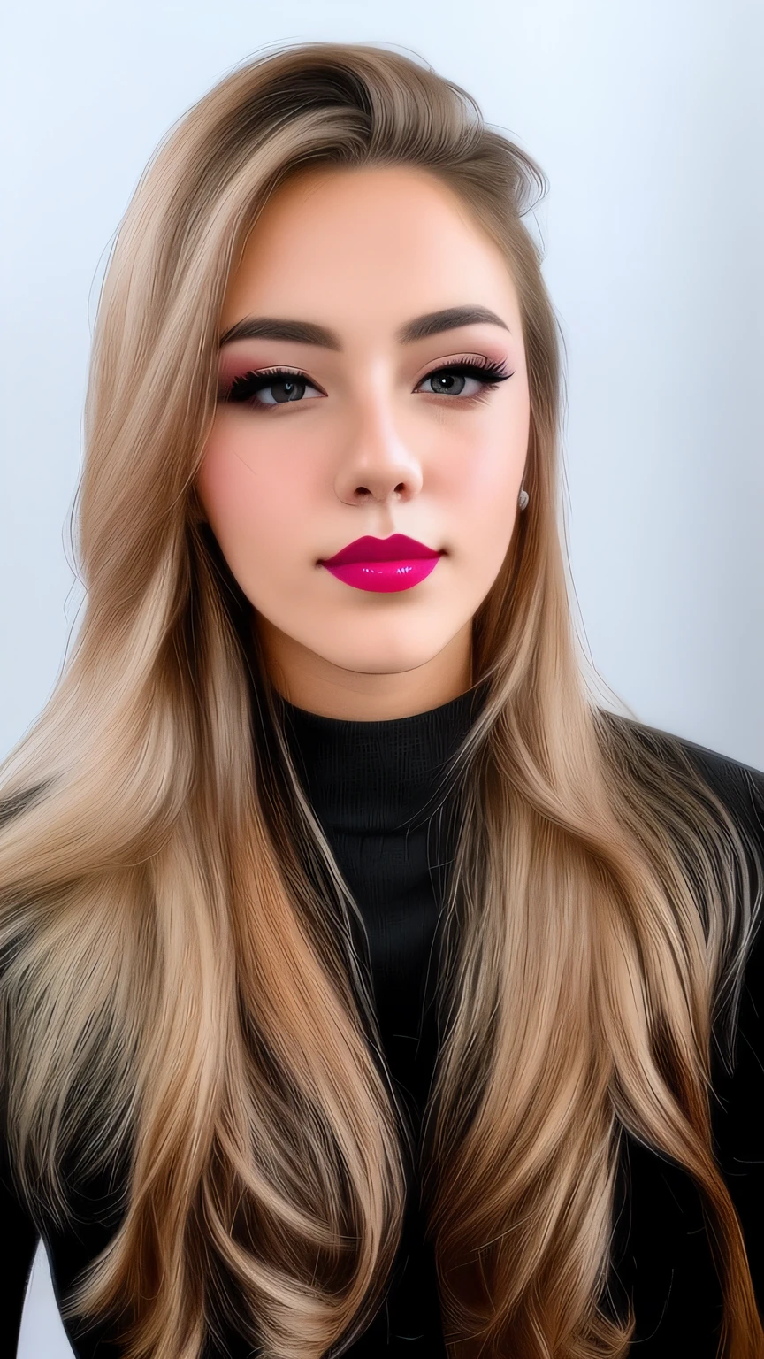 Blonde woman with long hair and pink lipstick posing for photo, front photo, anime