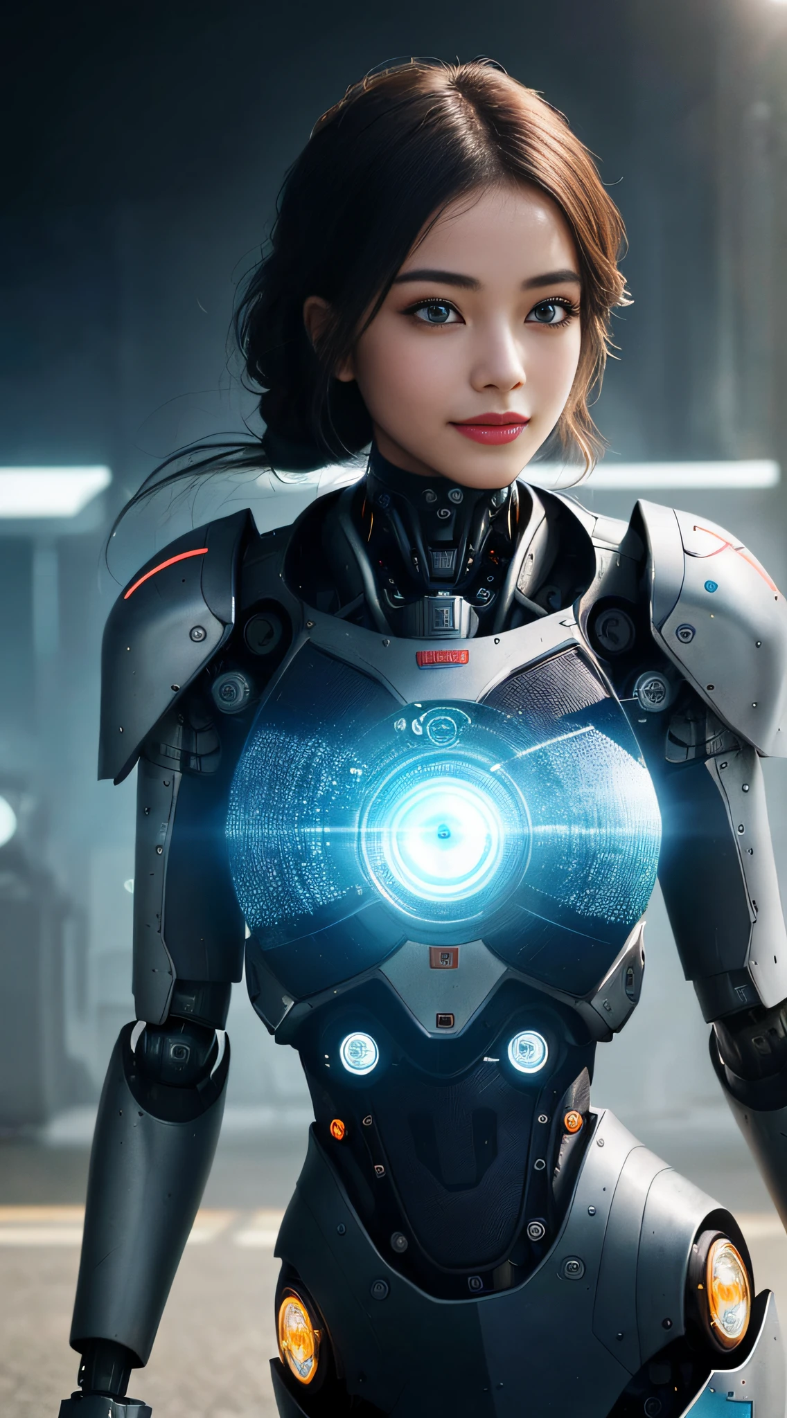 (1girl:1.3), solo, ((very detailed face)))), ((very detailed eyes and face)))), beautiful detail eyes, body parts__, official art, unified 8k wallpaper, super detailed, beautiful and beautiful, beautiful, masterpiece, best quality, original, masterpiece, super fine photo, best quality, super high resolution, realistic realism, sunlight, full body portrait, amazing beauty, sexy pose, delicate face, vibrant eyes, (from the front), futuristic robot woman, human-machine fusion, tech fashion, exotic background, intense light and shadow, complex lines, mechanical elements, eye-catching, noble and mysterious, robotic arm decoration, smile confusion, machine tattoo, glass transparent material, dazzling eyes, high-tech clothing, unique look, futuristic city background, digital projection, technological aura, superpower symbol, dancing posture, charming aura, futuristic charm, mechanical age, highly detailed skin, realistic skin details, visible pores, clear focus, 8k uhd, DSLR camera, high quality, film grain, fair skin, photo realism, lomography, a huge metropolis of future dystopia,
