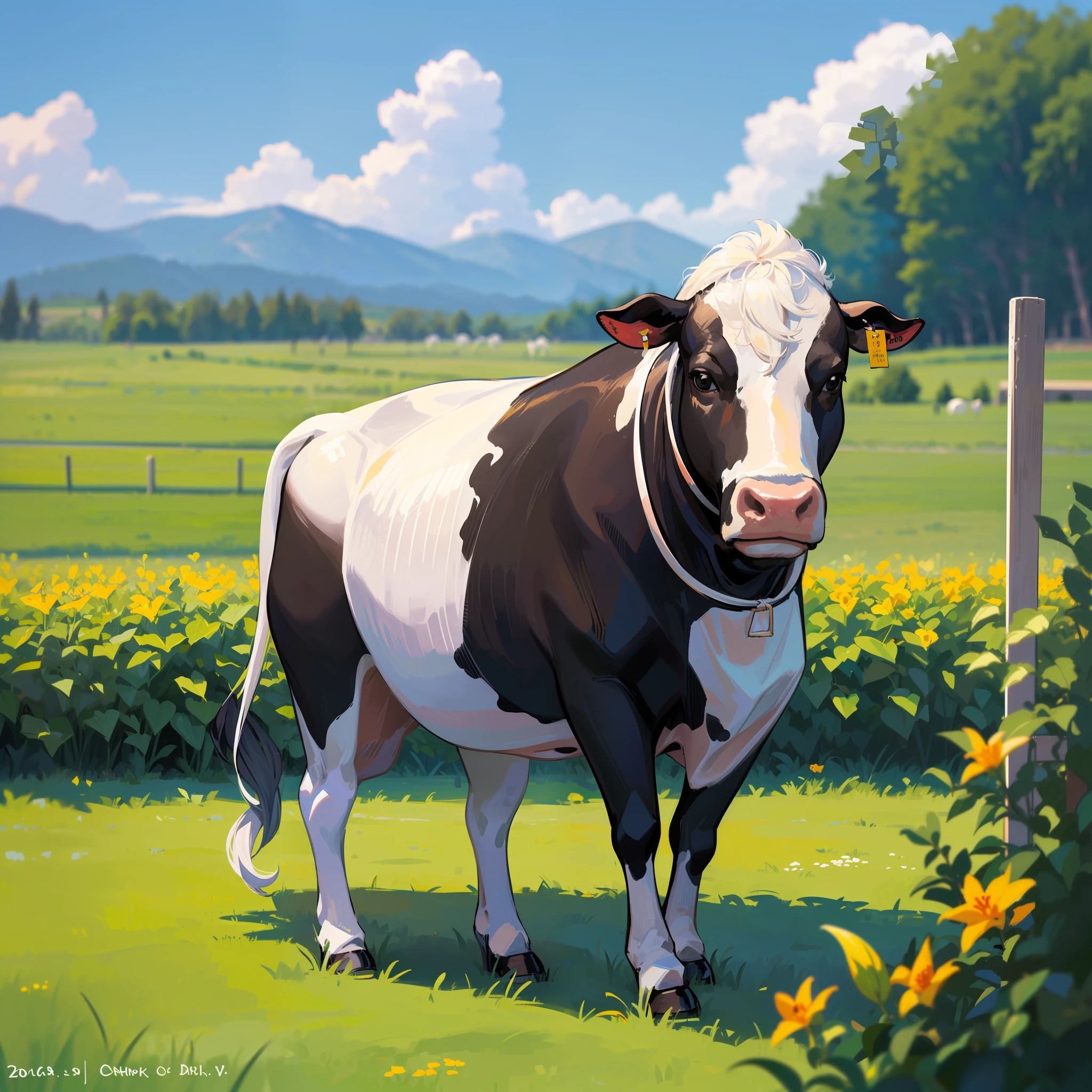 sky, soaring vegetables, dairy cows, (((main photo of a large dairy cow on the ranch)), ((one cow of a cow))), cute, big, cow, (cow dairy cow)