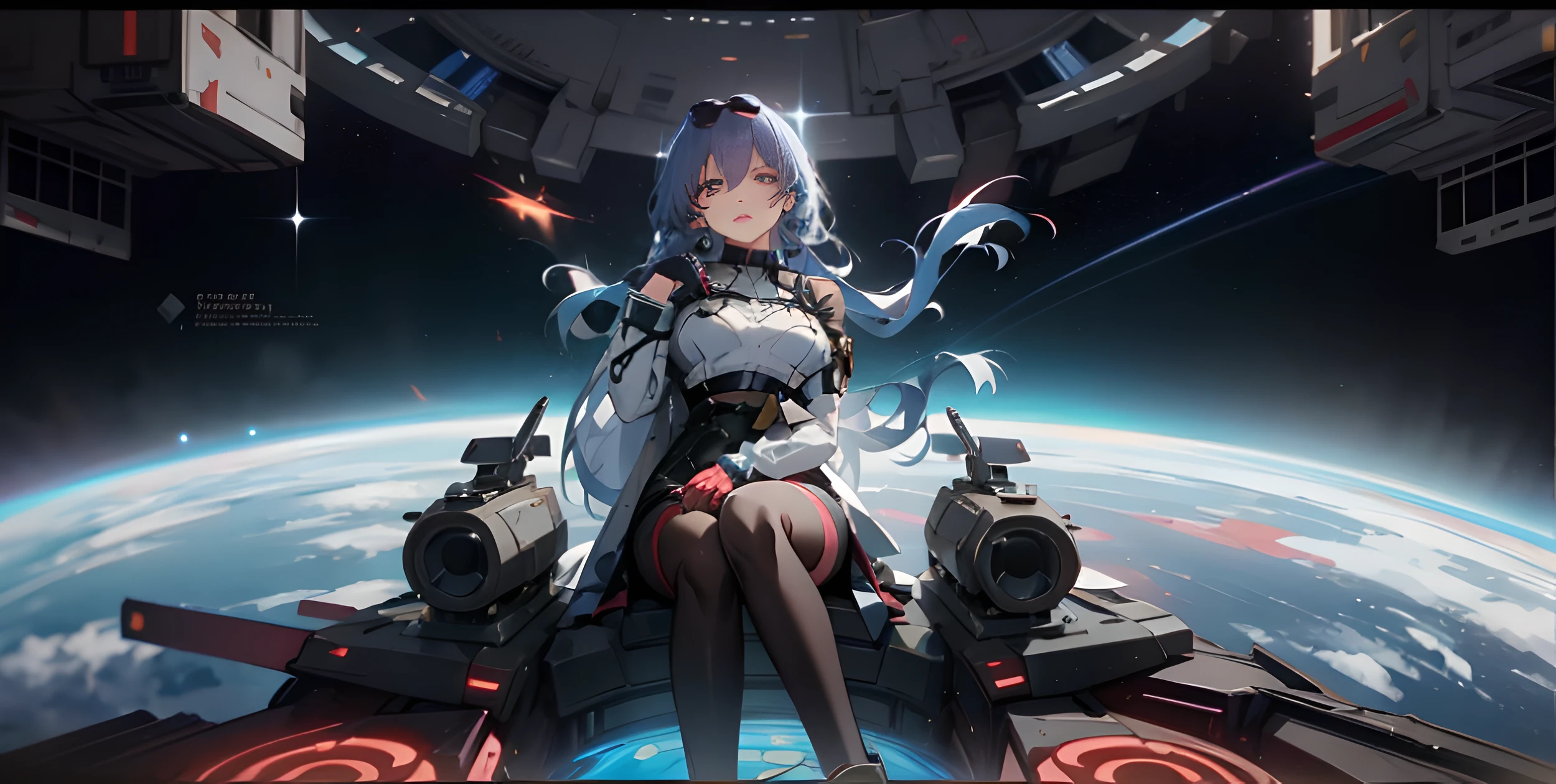 anime girl sitting on a spaceship in space with a view of earth, portrait anime space cadet girl, kantai collection style, official artwork, anime mecha aesthetic, azur lane style, from arknights, anime style 4 k, best anime 4k konachan wallpaper, nightcore, girls frontline universe, mecha asthetic, powerful woman sitting in space