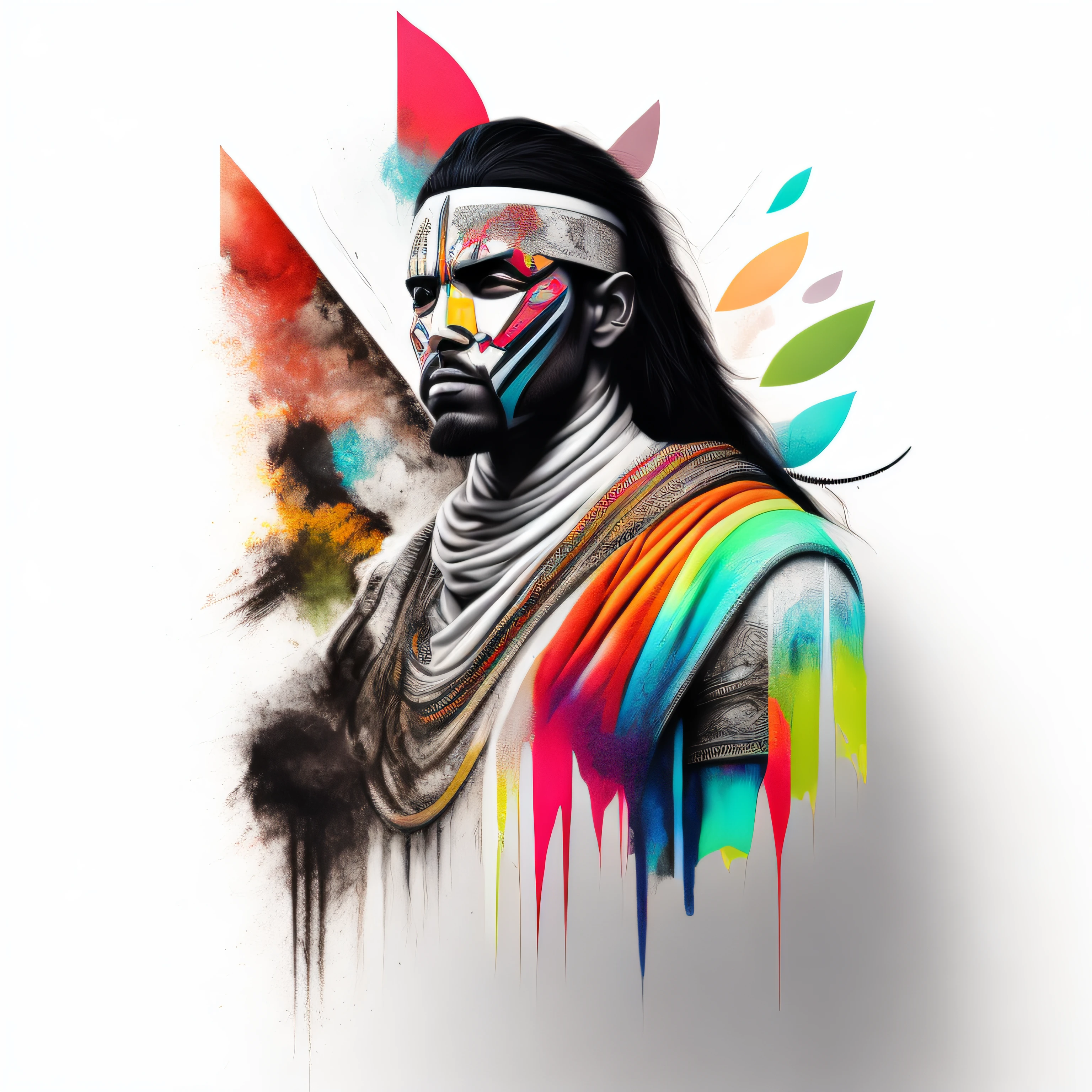 white background, urban art type, Muisca warrior, 8k, bright colors